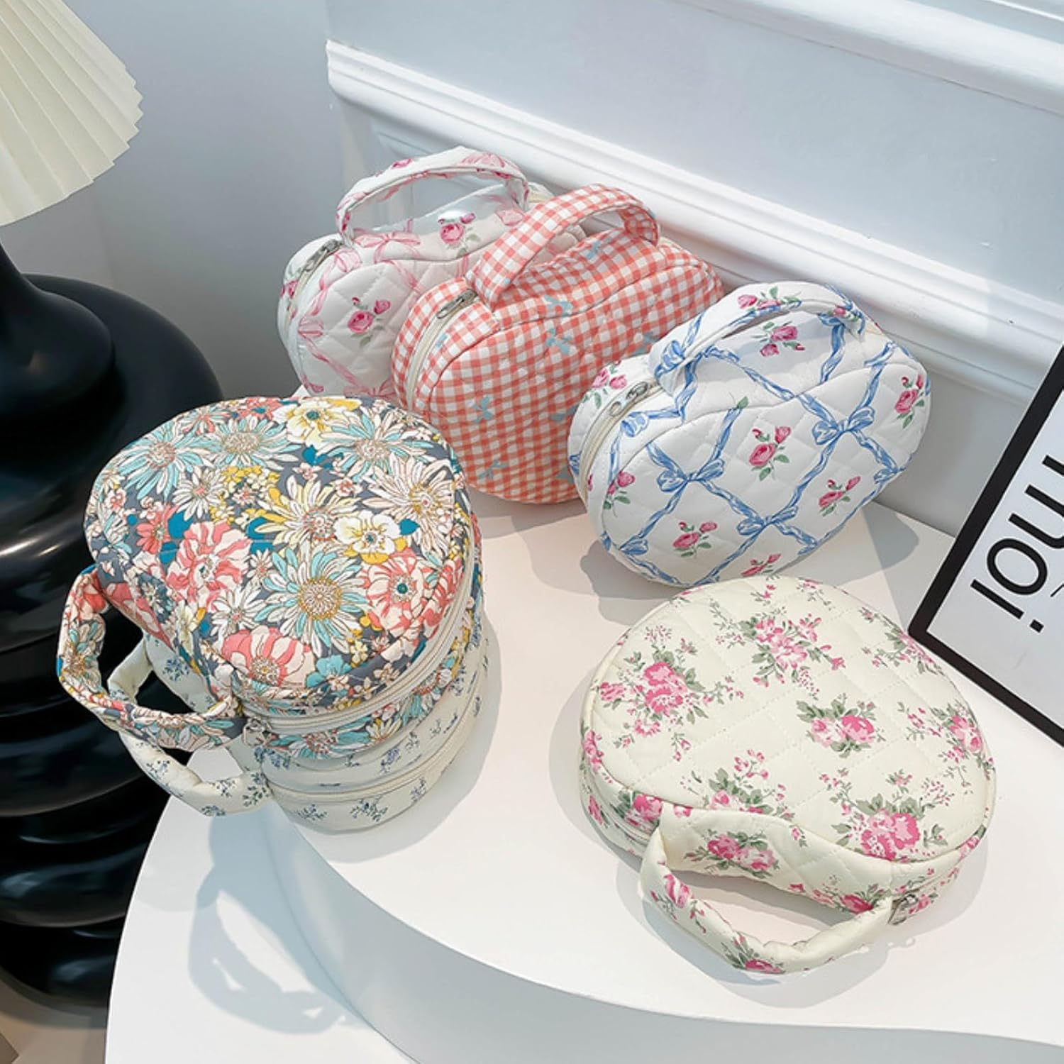 Cotton Makeup Bag for Women - Travel-Friendly Cosmetic Pouch with Soft Fabric - Blue Gourd image number 4