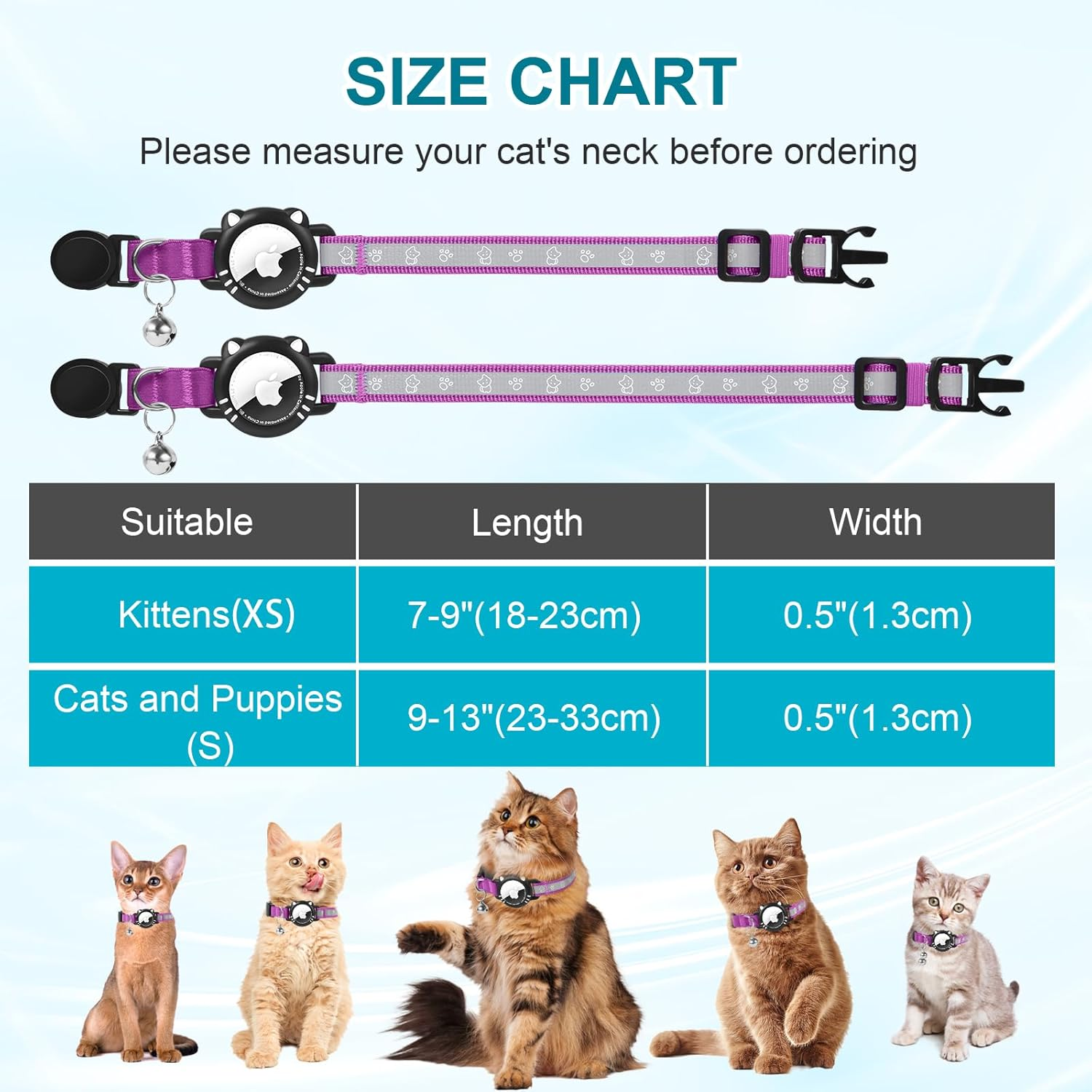 Agoumlux Airtag Cat Collar, Airtag Compatible, Reflective with Safety Clasp, Bell, Purple, S (23-33 Cm) image number 4