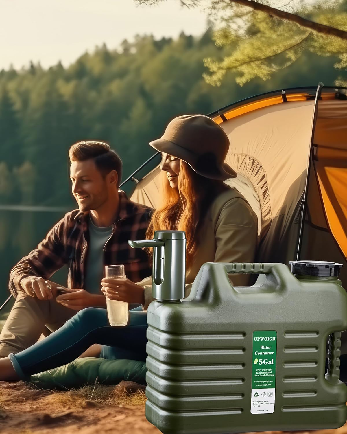 UPWOIGH Portable 19L Water Jug with Automatic Touch Control Pump,Truly No Leakage Water Container with Spigot,Type-C Rechargeable Military Green Water Pump Gear for Outdoors Camping Hiking image number 3