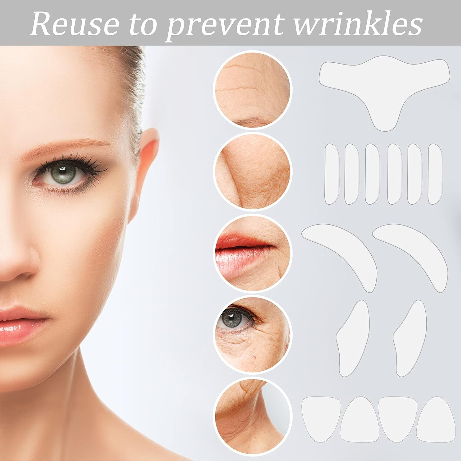 16 Pieces Facial Silicone Patches Reusable Silicone Face Patch Face Patches, Soft and Comfortable, Easy to Carry, Silicone Gel Pads on Forehead, Cheek, Lip, Eye, Neck, Chin, Chest image number 4