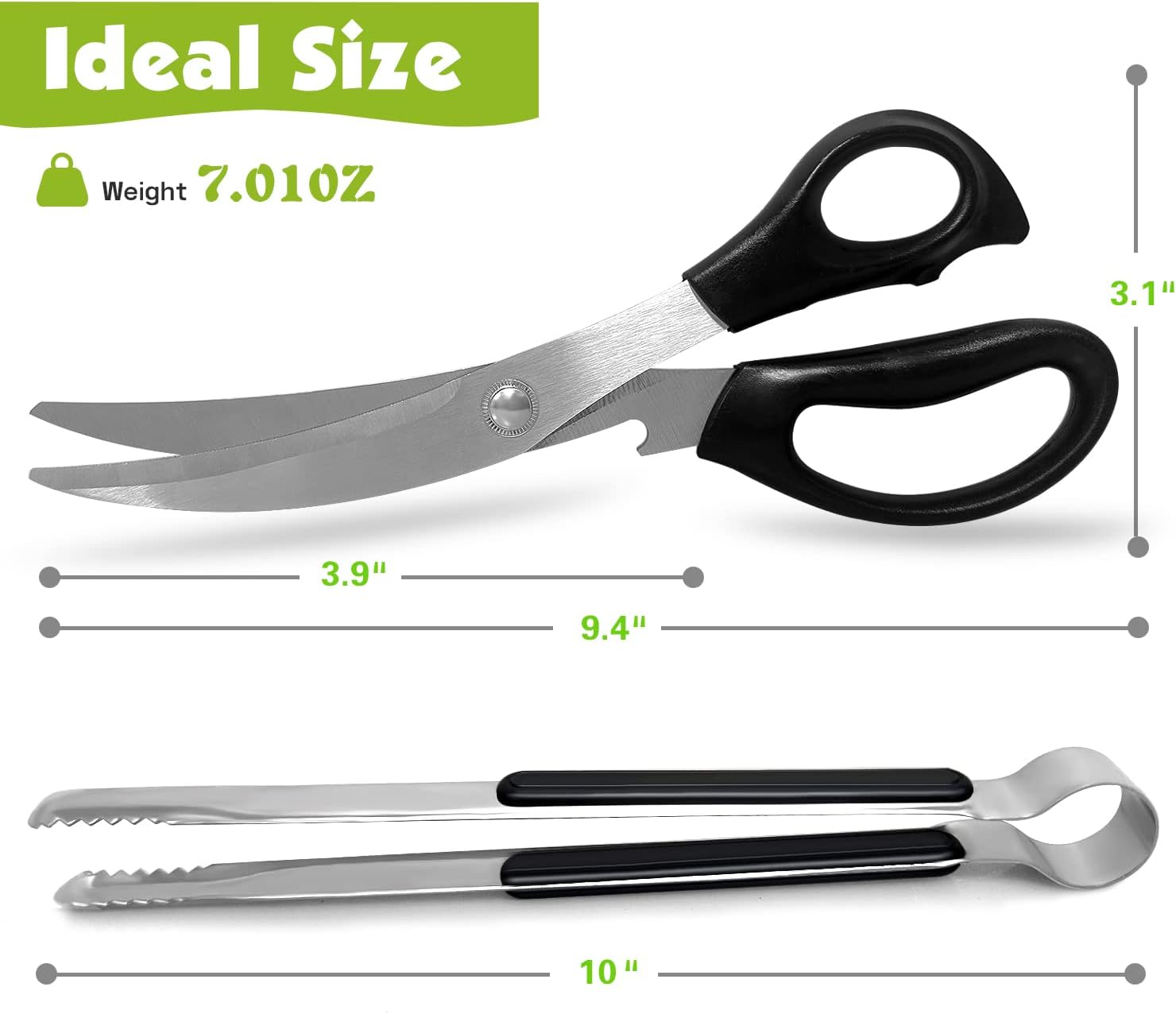 Kitchen Shear Multifunctional Stainless Steel Kitchen Tongs Scissors Set Sharp and Durable Suitable for Poultry Scissors and Food Scissors image number 6