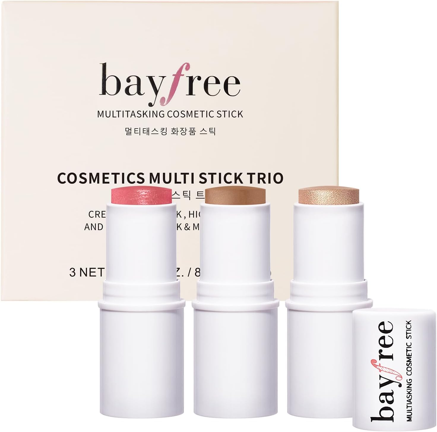 Bayfree 3 PCS Makeup Cream Contour Stick Set, Highlighter, Bronzer & Blush Stick Trio for Face, Long Lasting, Natural Face Contour, Dewy & Matte Finish, Suitable for All Skin image number 1