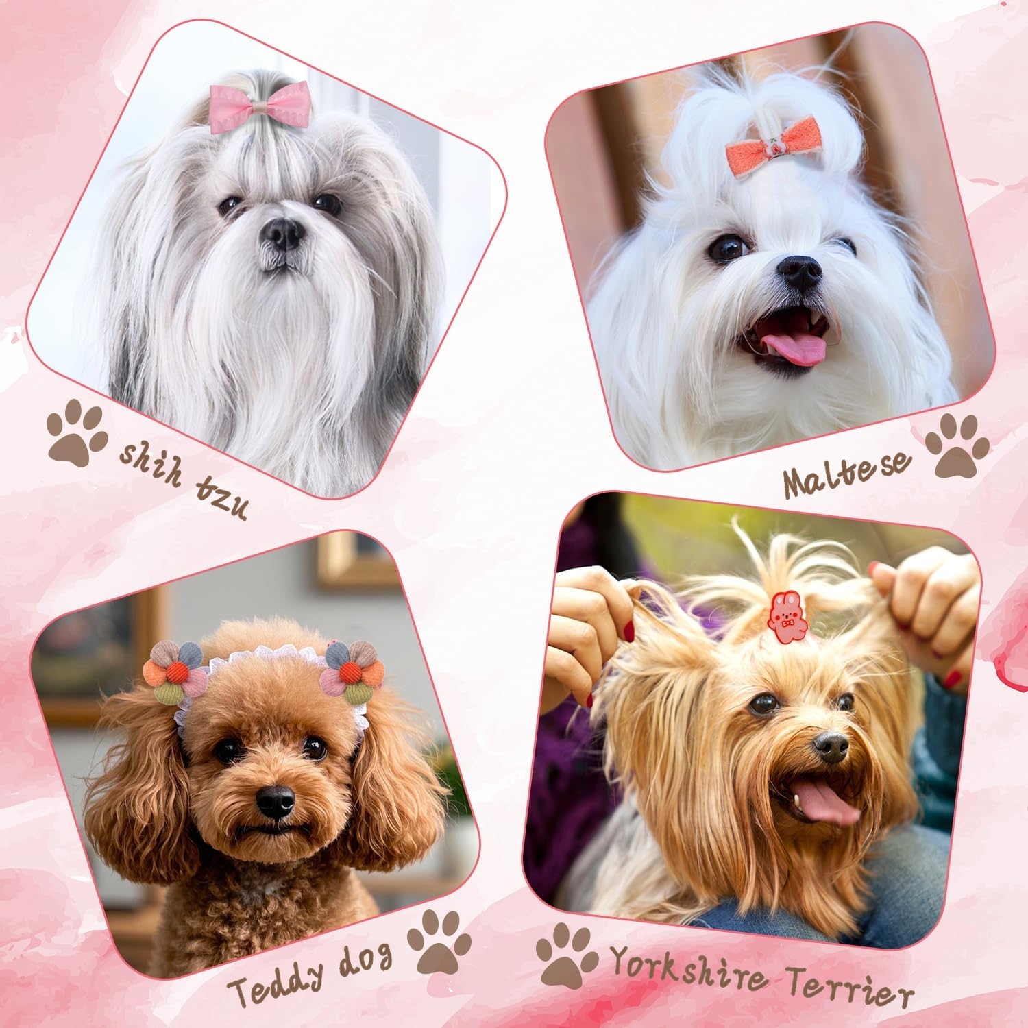 BOXOB 20Pcs Dog Hair Bows Pink Bows for Small Dogs Cute Elastic Bows for Dogs Elastic Hair Rabbit Flower Bows for Puppies image number 6
