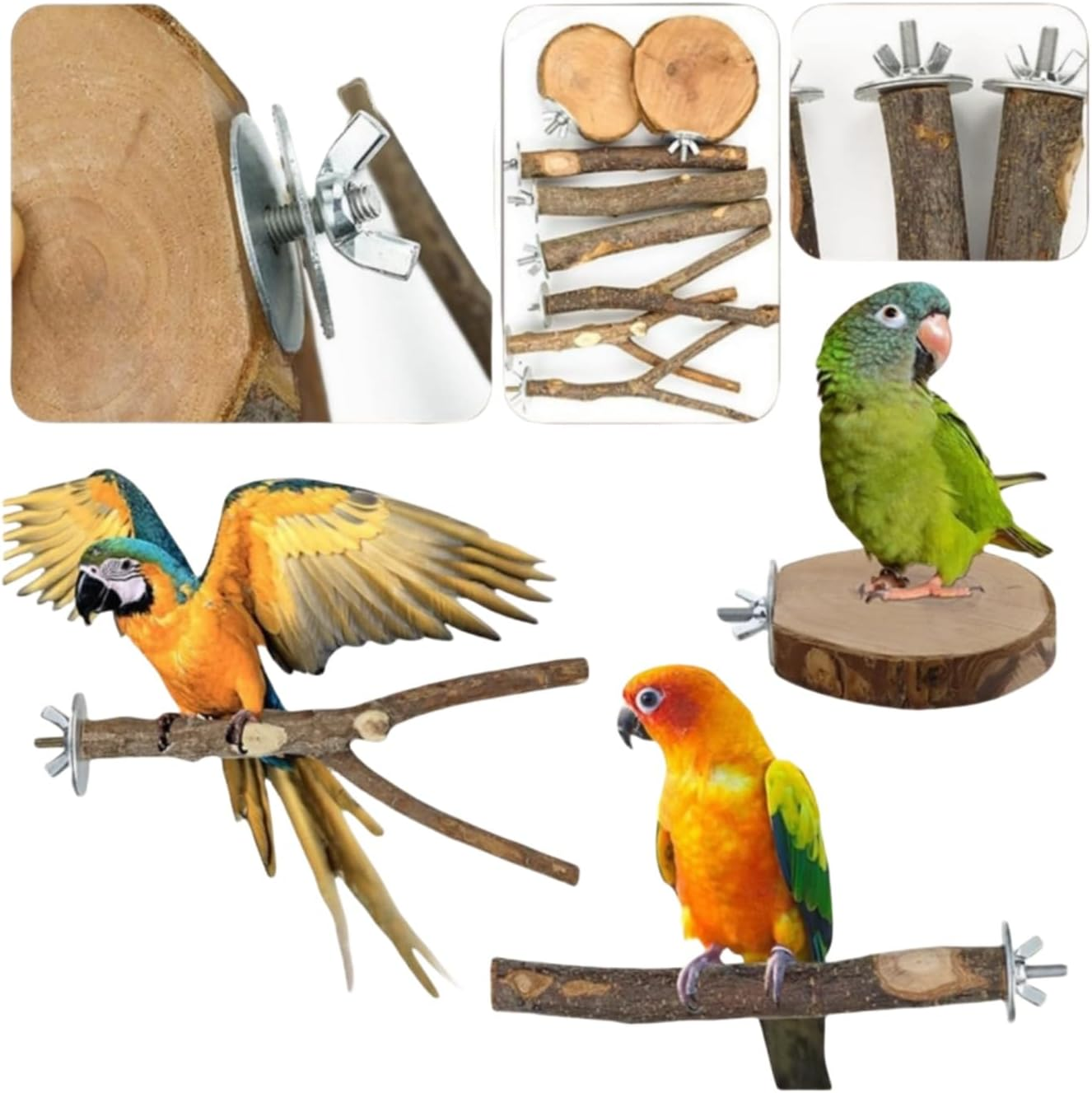 8 Pieces Wooden Parrot Perch, Natural Wood Bird Perch, Stand Fork Toys, Hanging Multi-Branch Perch Platform, Hammock Swing Toy for Macaws, Small Parakeets, Conures, Budgies, Finches image number 3
