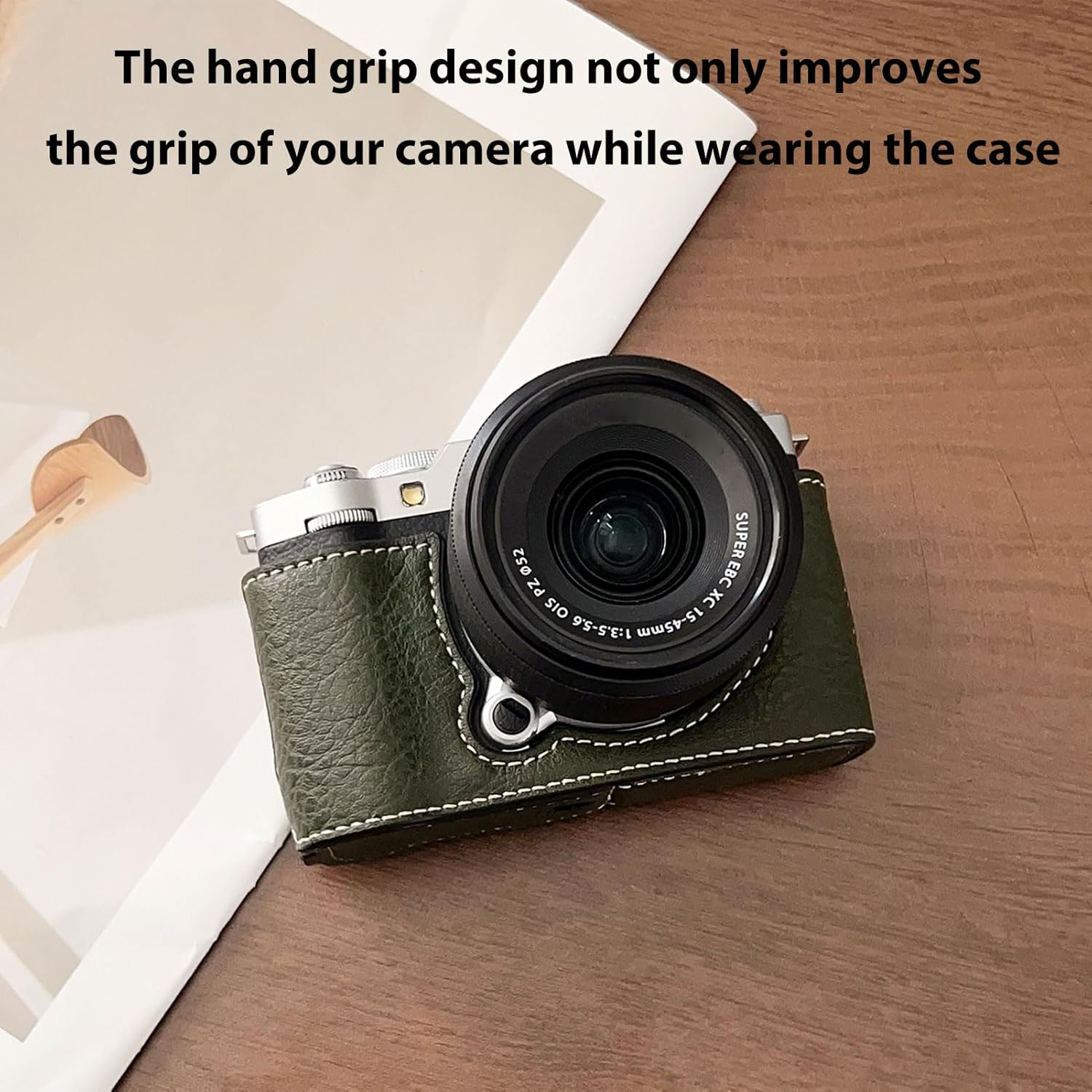 Bewinner Half Leather Case Kit for X M5, Retro Leather Camera Case with Shoulder Strap, Portable Detachable Carrying Case, Portable and Protecting, anti Scratch and Impact (Green) image number 6