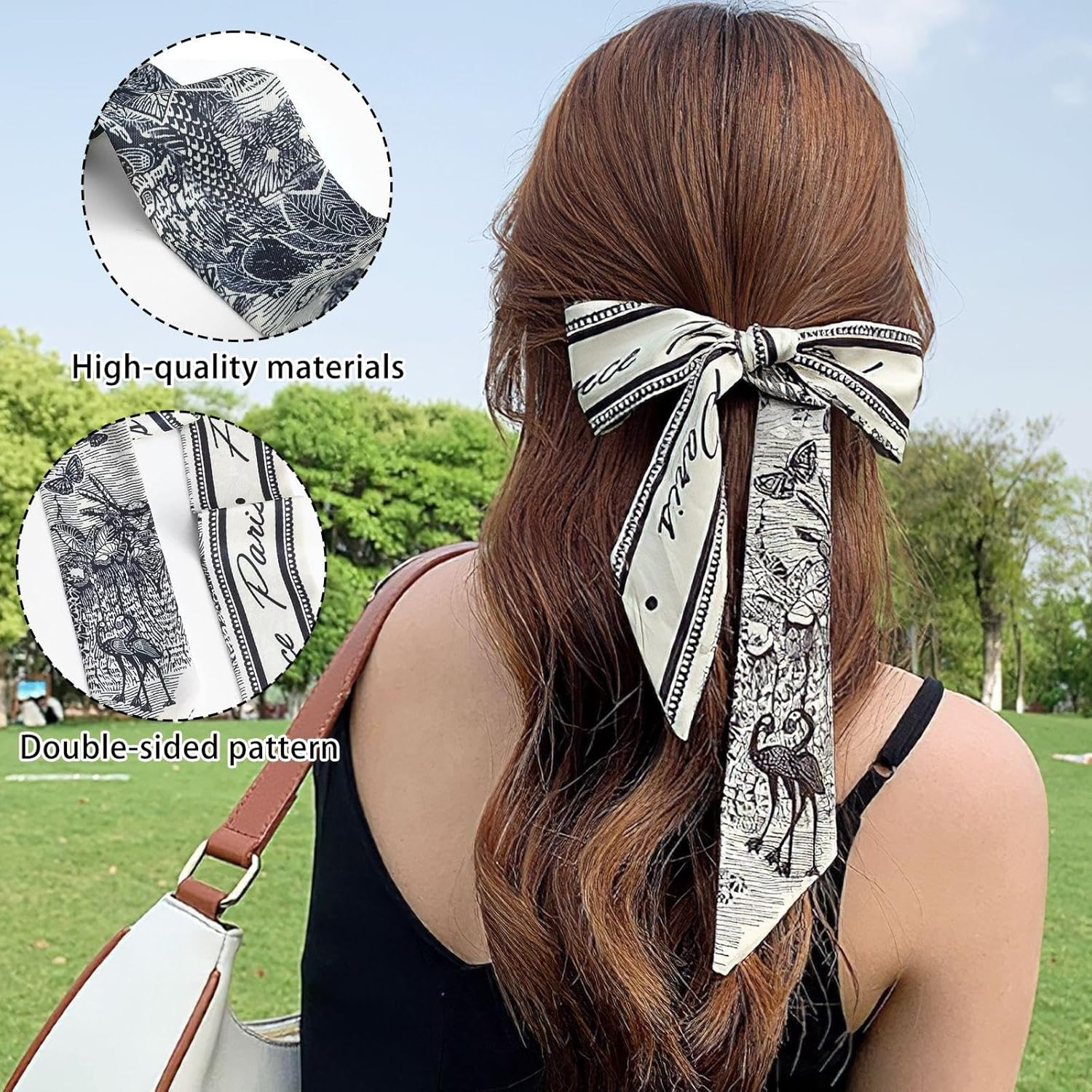 5 Silk Scarf Headbands, Retro Hair Bands, Daily Pendulum Decoration Ribbons, Jeans Decoration Ribbons, Gifts for Friends and Girlfriends image number 4