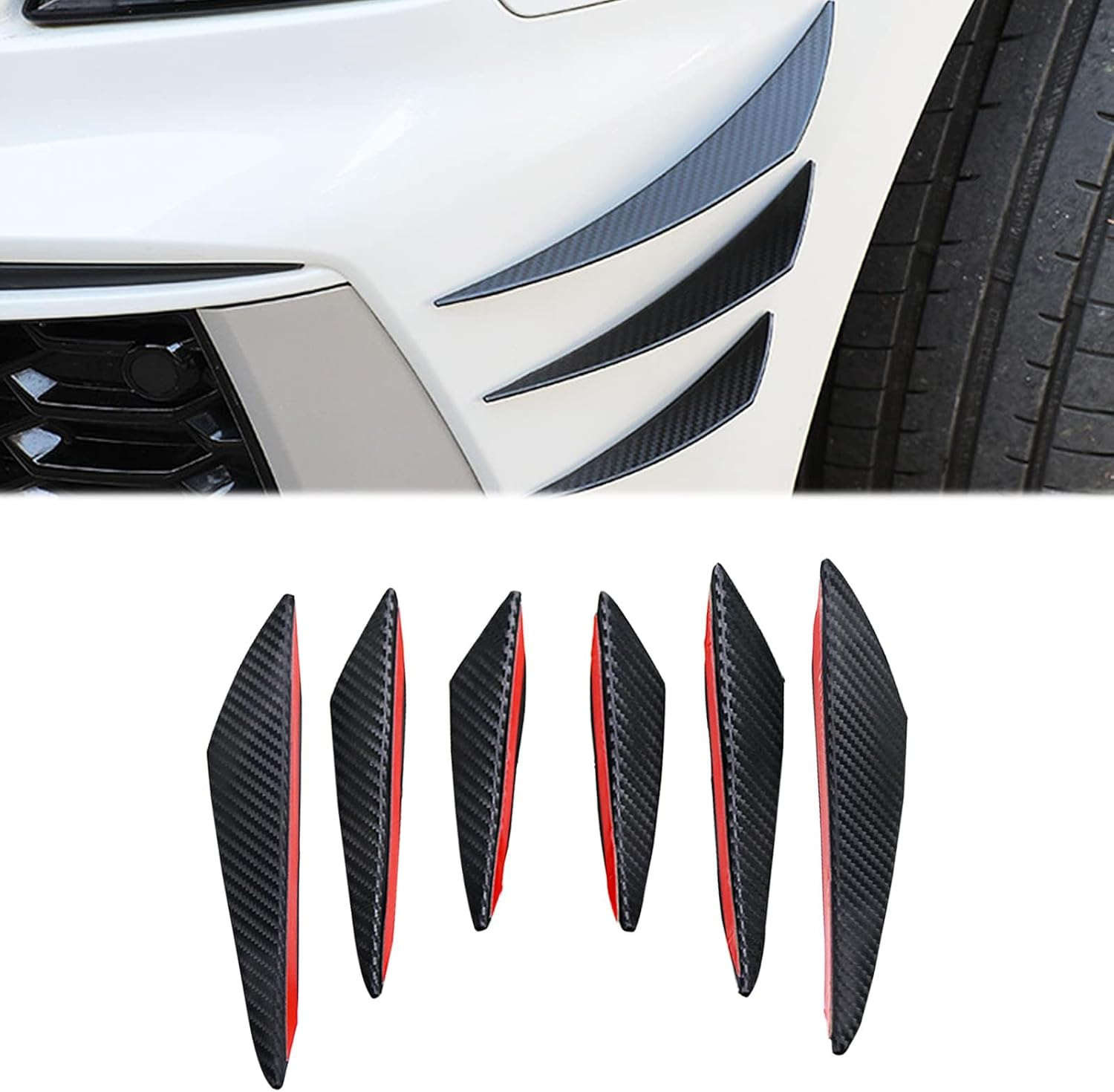 6 PCS Car Spoiler, Car Front Bumper Lip Splitter, Carbon Fiber Spoiler, Car Body Auto anti Collision Strip Decoration, Car Sticker (Carbon Fiber Black) image number 1