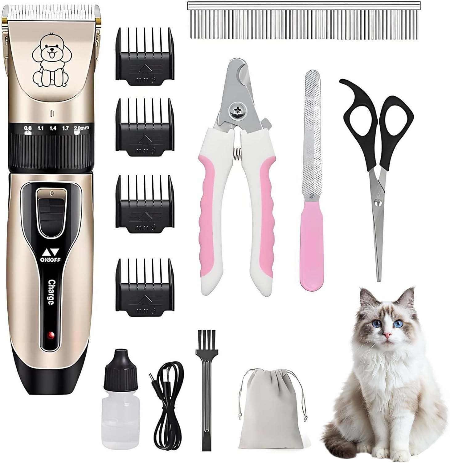 Dog Clippers Grooming Kit,Pet Shaver Cordless with Low Noise Rechargeable,Professional Detachable Blades Pet Clippers