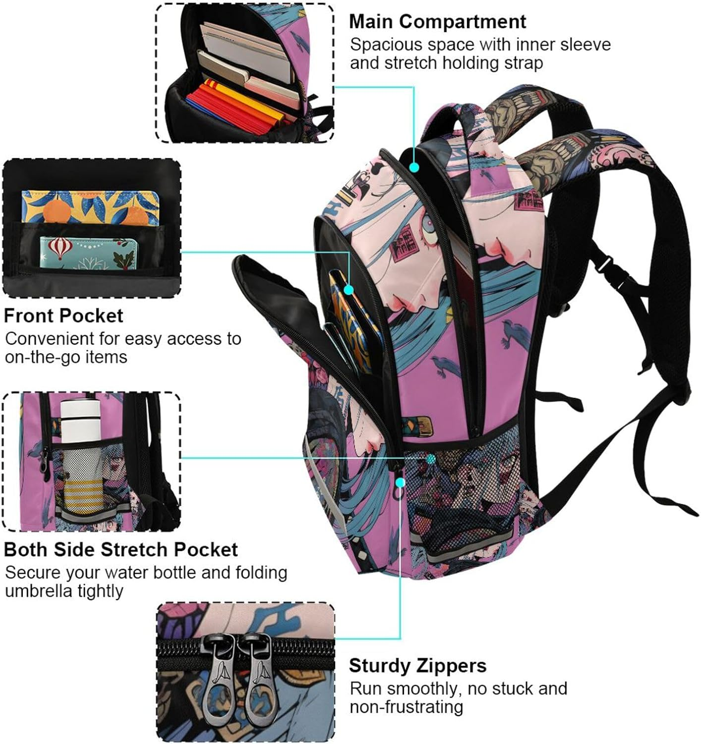 AIXIWAWA Anime Samurai Travel Backpack for Women Men Laptop Backpack Casual Daypacks with Padded Straps and Back 11.6&times;4.9&times;16.7 IN, Multicolor, 11.6&times;6.9&times;16.7Inch image number 1