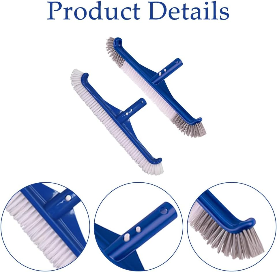 2Pcs Pool Brush Head, 17.5 Inch Nylon Bristles for Pool Floor and Walls Cleaning, Attachment for Standard Pools Poles with Clip