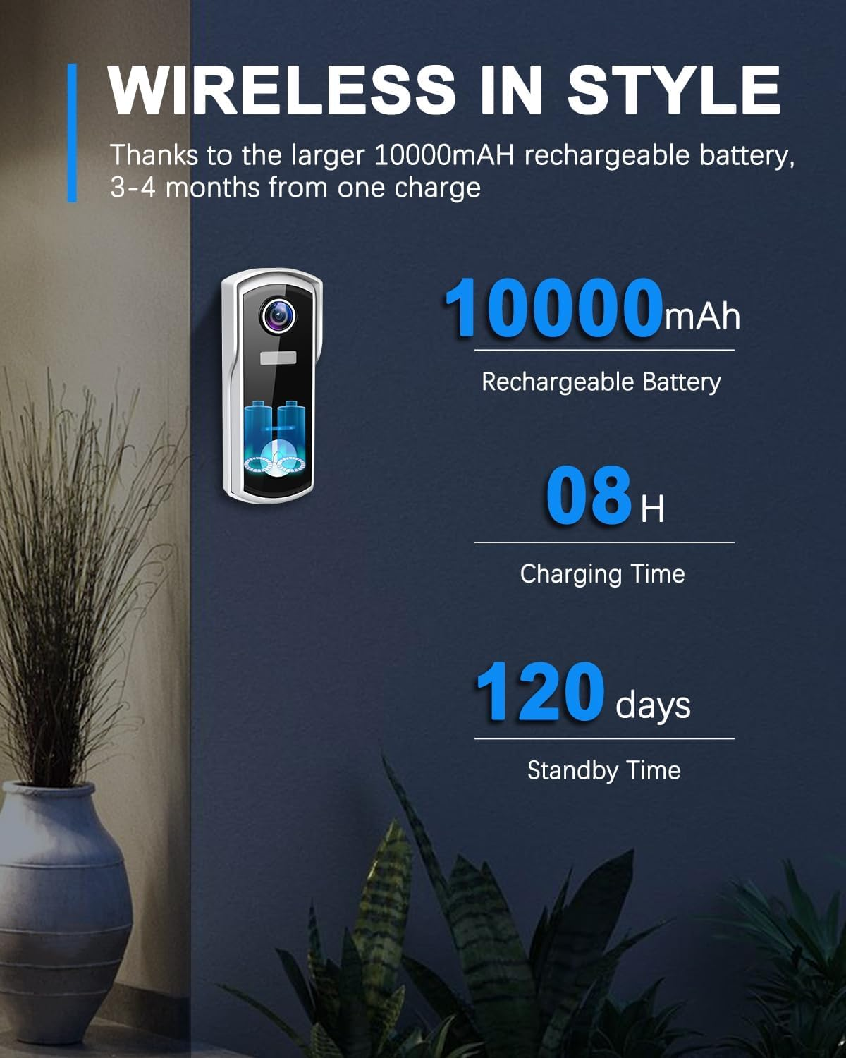 Video Doorbell Camera Wireless with Chime, UCOCARE 2K/4MP Wifi Camera Doorbell with Motion Detection, Night Vision, 2-Way Talk, Voice Changer/Message, AI Motion Detection, Support Tf/Cloud Storage