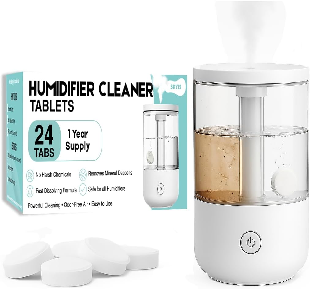 24 Pack Humidifier Cleaning Tablets, Diffuser Cleaner for Stains, Residue & Mineral Deposits, Improves Mist Flow & Device Care, Simple Drop-In Formula