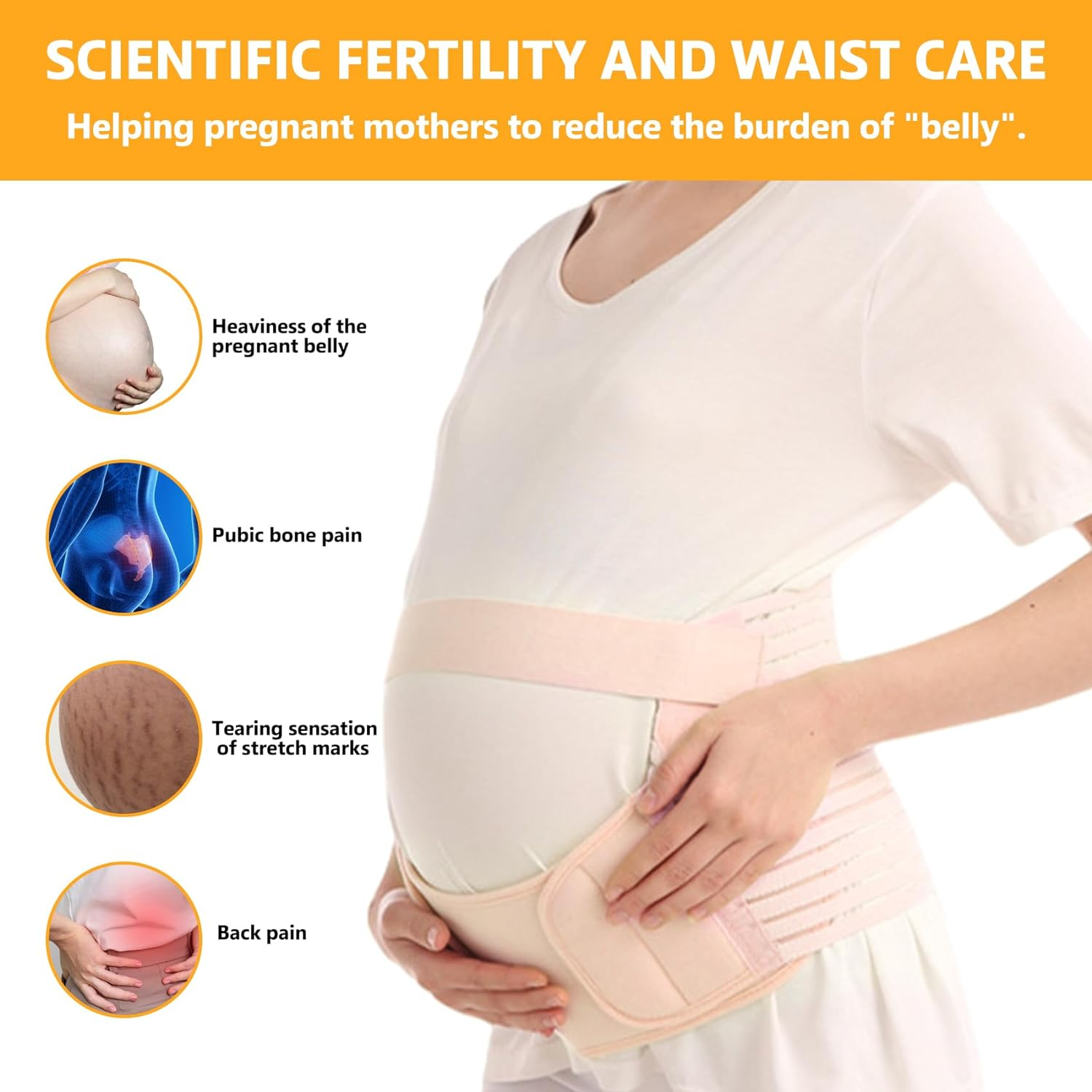 Pregnancy Belly Support Band, Breathable & Adjustable Maternity Support Belt, Strip Full Surrounding Pregnancy Support Belt for Pregnant Women to Support Pelvic/Waist/Abdomen (M) image number 5