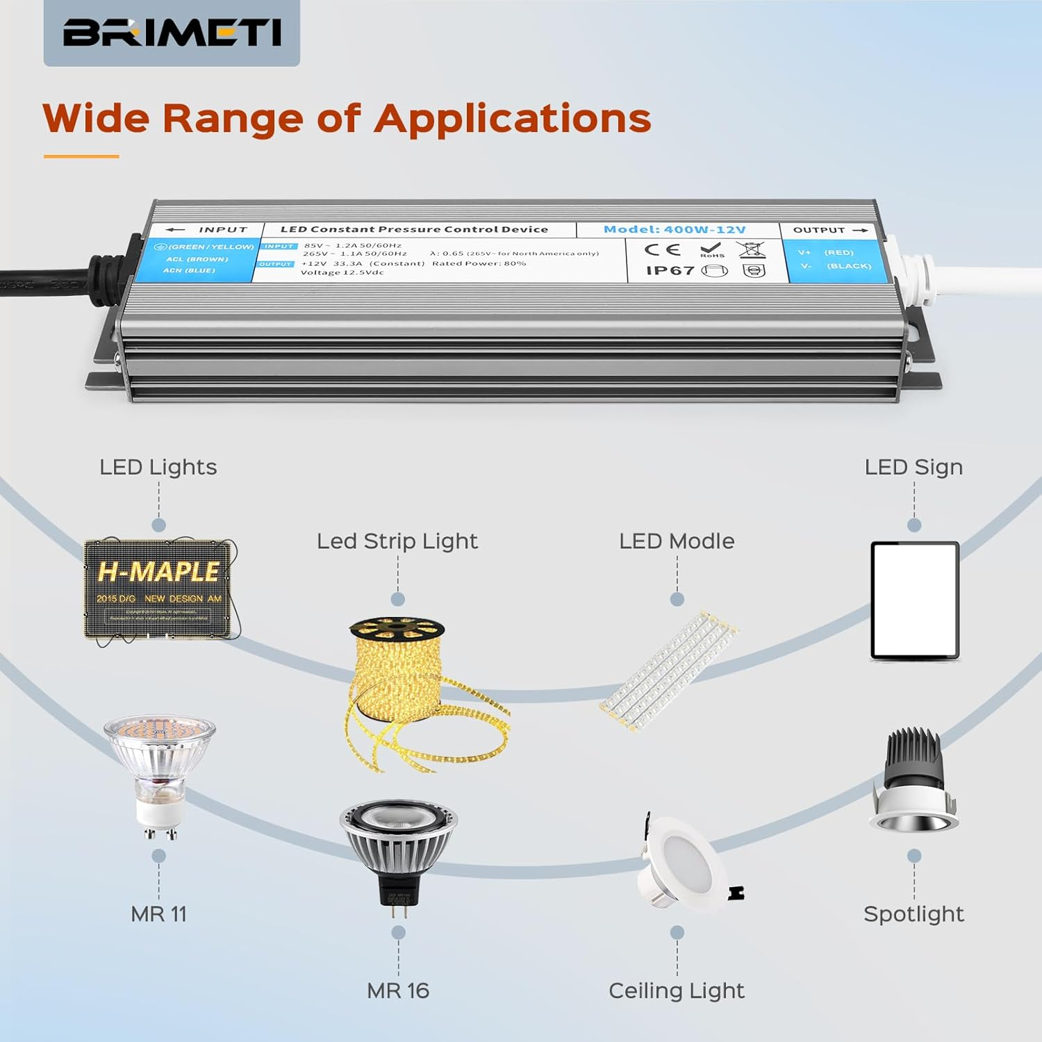 12V 60W LED Transformer 5A LED Driver Waterproof IP67 Outdoor AC 240V to 12 Volt DC LED Light Strip Constant Low Voltage LED Power Supply image number 2