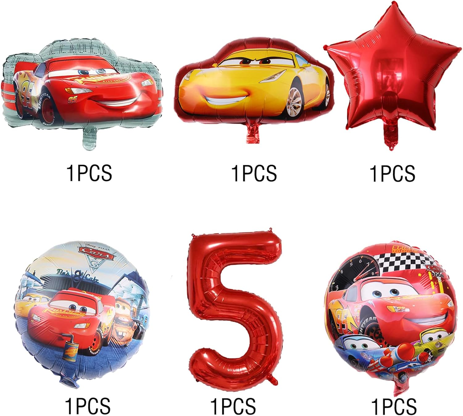 Cars Lightning Mcqueen 3Rd Birthday Decorations 7PCS Foil Balloons for Boys Baby Shower Racing Car Theme Party (5Th Birthday) image number 4
