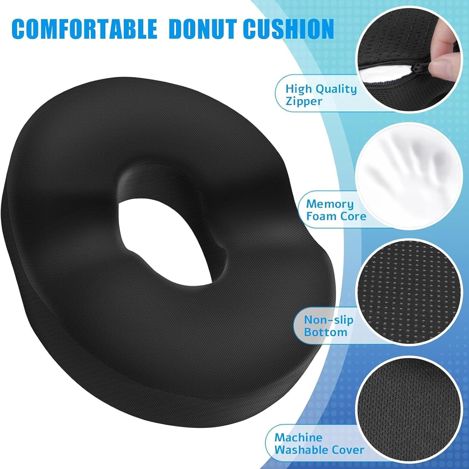 Cushzone Donut Pillow for Tailbone Pain Relief and Hemorrhoids, Memory Foam Donut Cushion for Sciatica Nerve, Seat Cushion Butt Pillow for Men Women at Home Office Chair Car Long Sitting Comfort image number 4