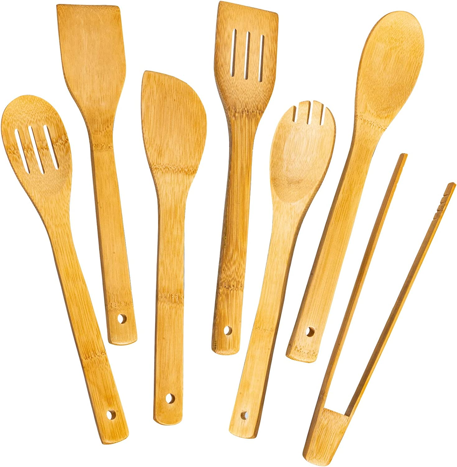 Wooden Spoons for Cooking 7-Piece, Kitchen Nonstick Bamboo Cooking Utensils Set, Healthy Bamboo Wooden Spatula Spoon for Cooking image number 1