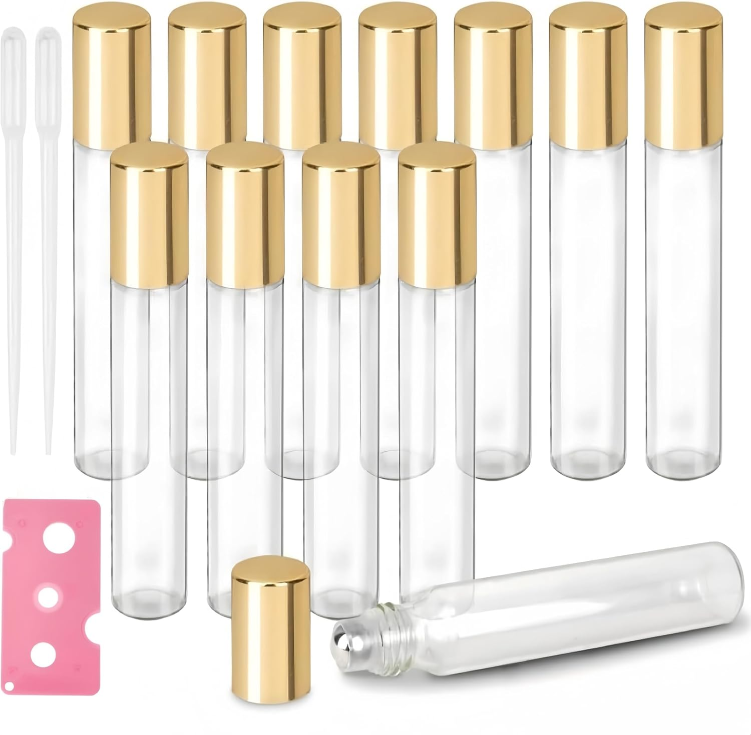 Kastetards 12PCS Clear Glass Roller Bottles with Stainless Steel Roller Balls,10Ml Empty Refillable Roll-On Bottles with Lids,Essential Oils, Perfume Bottles (With 1 Bottle Opener and 2 Droppers) image number 5
