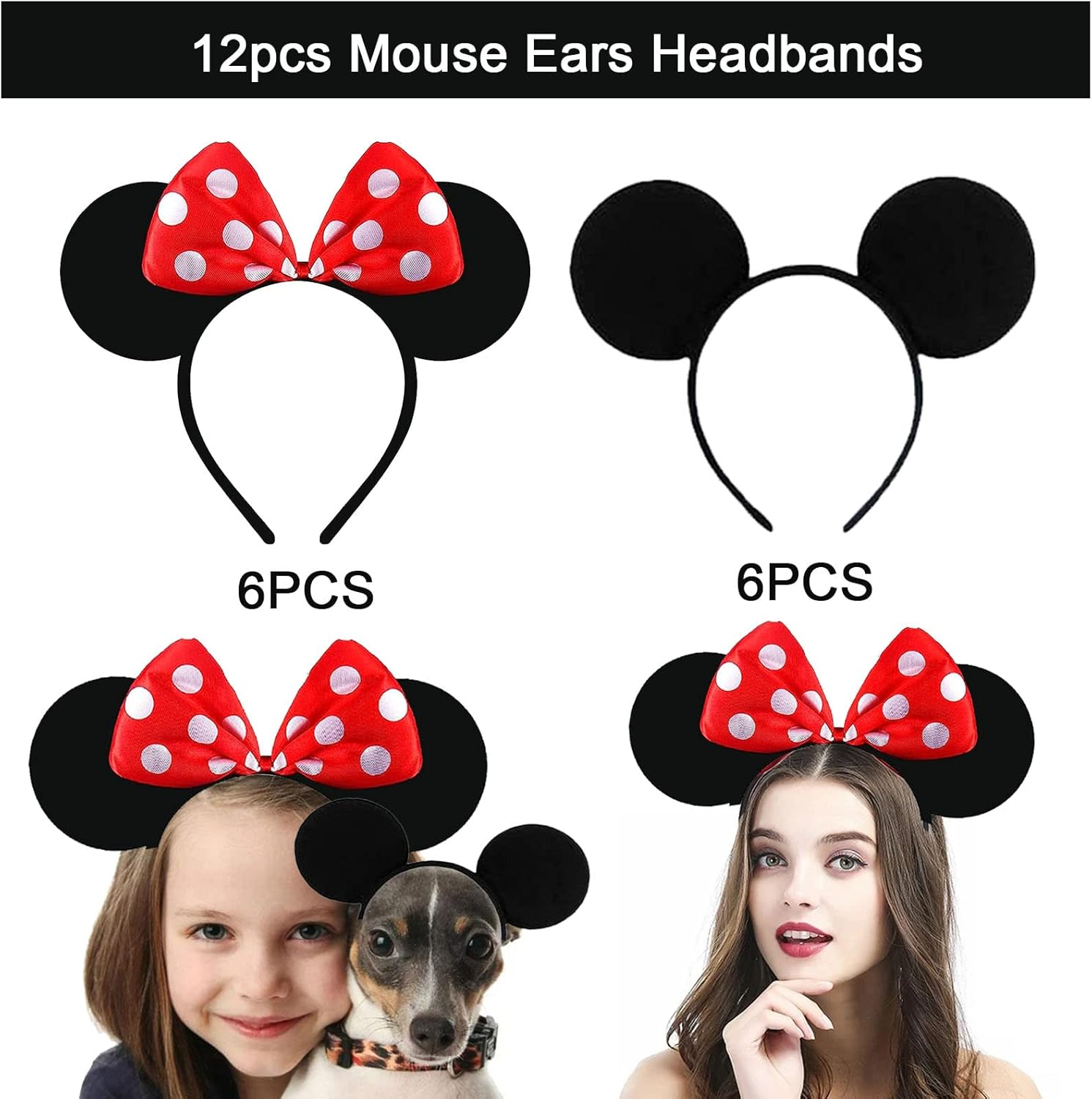JMOCD Pack of 12 Mouse Ear Headbands, Mouse Ears Headband, Minnie Mickey Mouse Headband for Masquerade, Birthday Party, Night, Cartoon Club image number 3