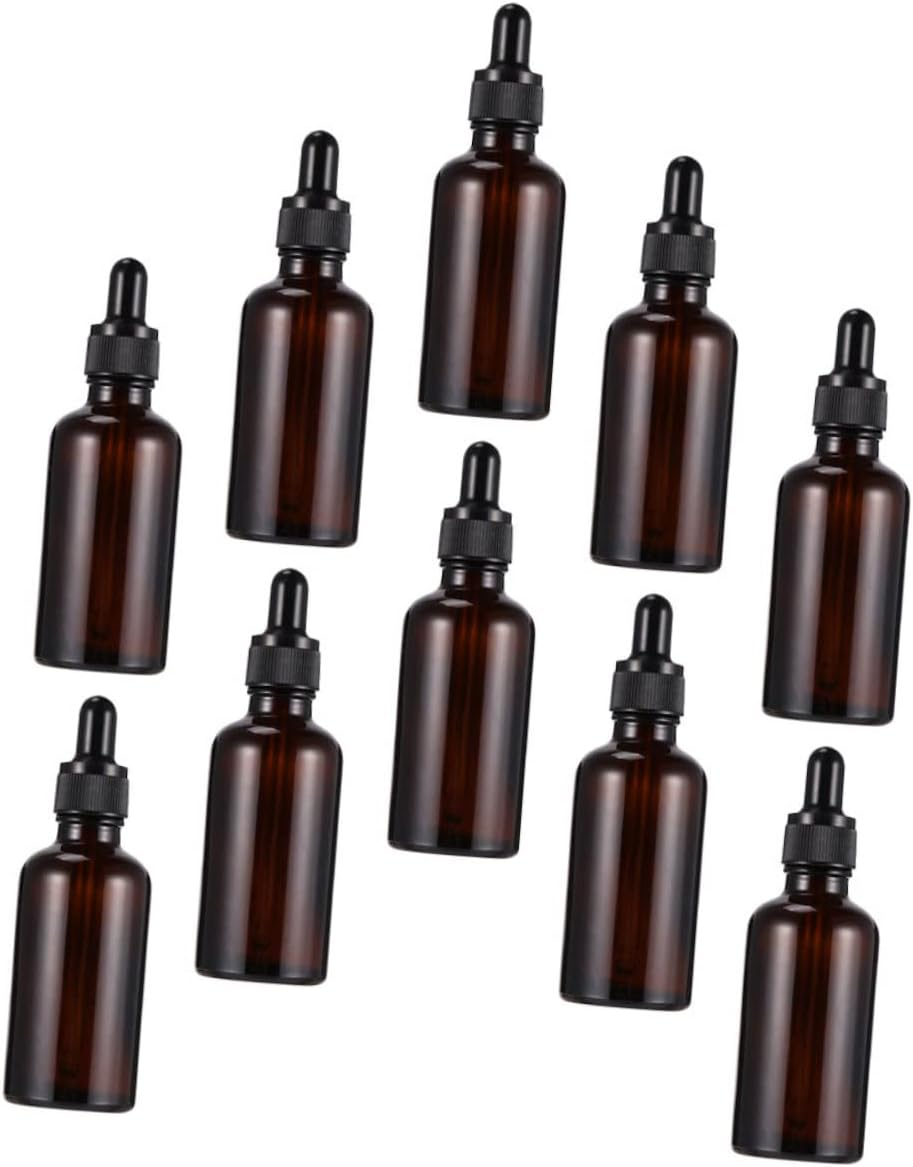 FOMIYES 50Ml Amber Glass Essential Oil Bottles 10Pcs Refillable Dropper Dispenser Bottles Portable for Travel and Storage