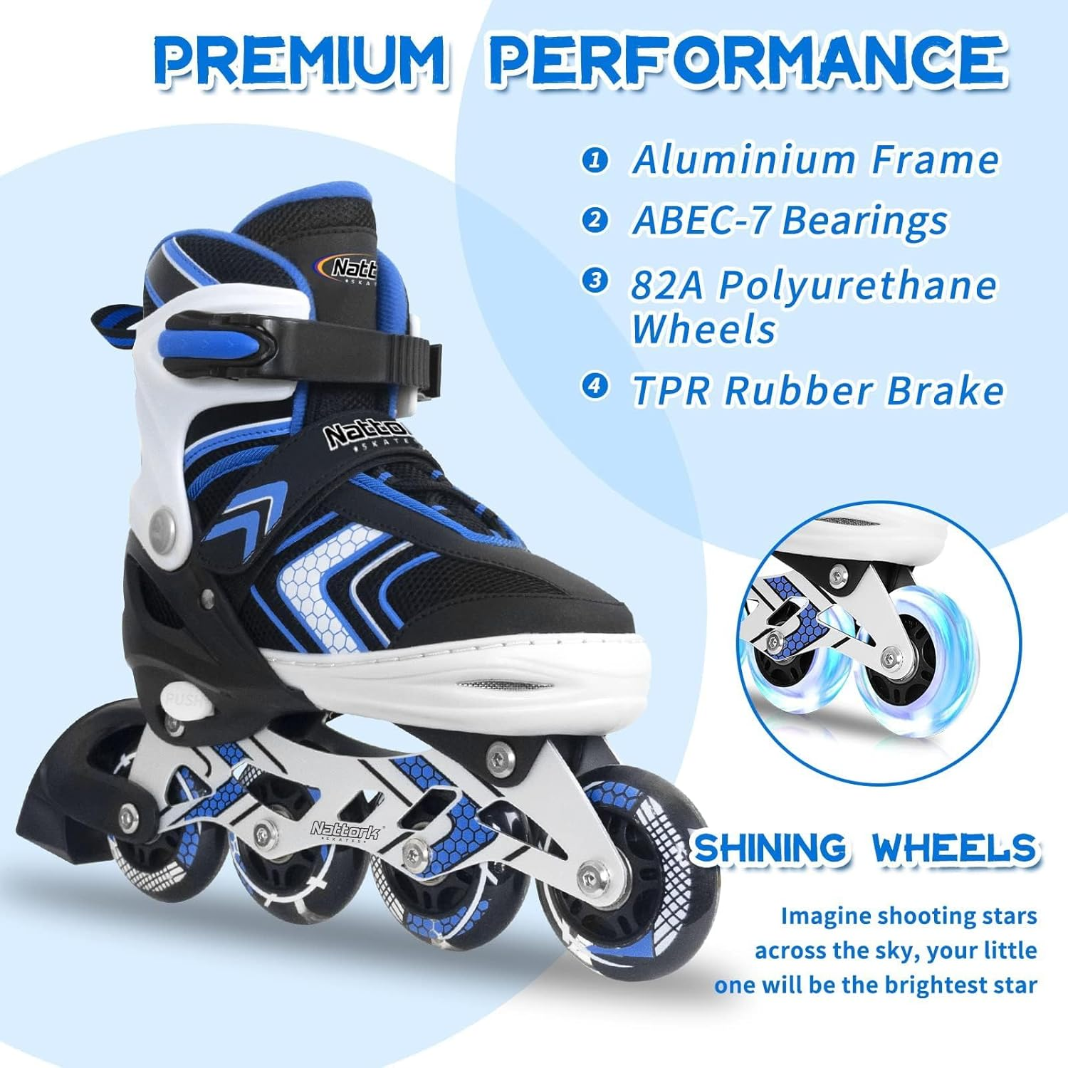 Nattork Inline Skates for Girls and Boys with Full Light up Wheels, Adjustable Beginner Roller Skates for Kids Youth image number 3