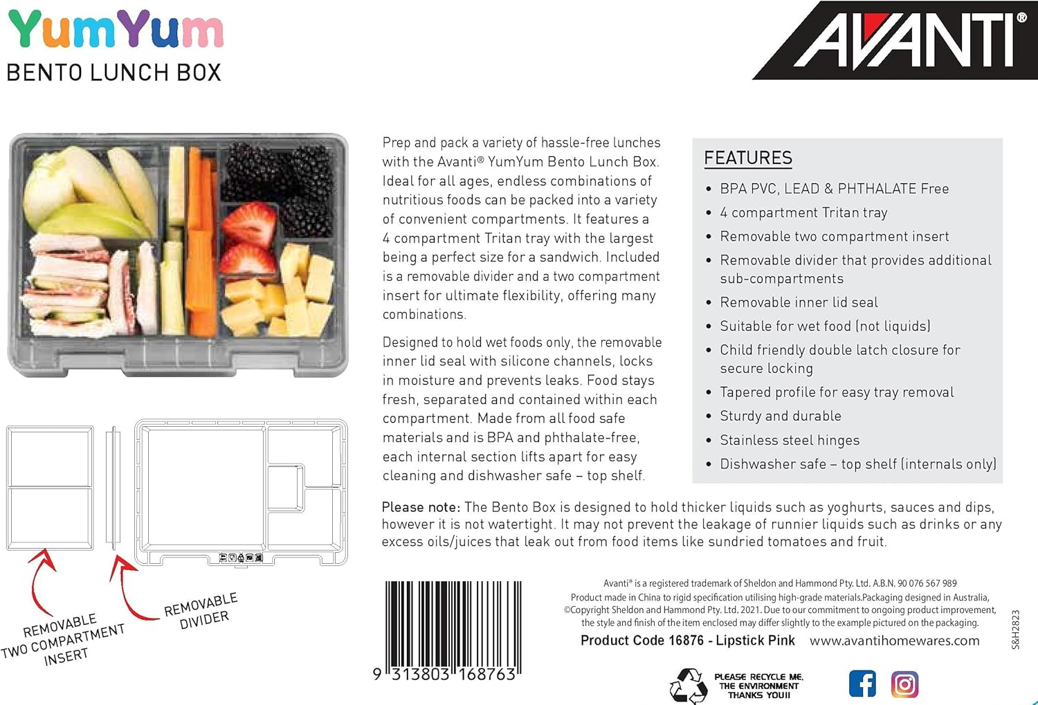 Avanti Yumyum Bento/Lunch Box, Lipstick Pink image number 5