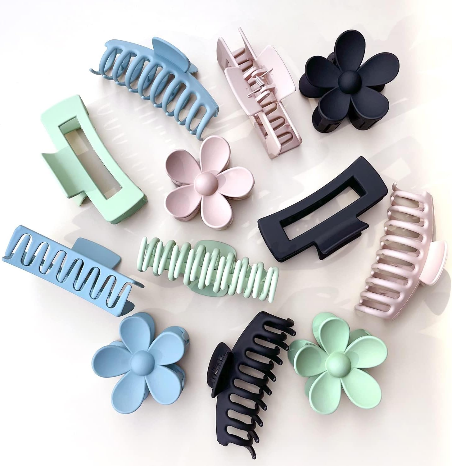 Large Hair Clips 12 Pieces Flower Hair Clips for Thick Hair Large Hair Clips Cute Hair Clips 3 Styles Hair Clips for Thin Hair Women (Khaki, Green, Blue, Black) image number 1