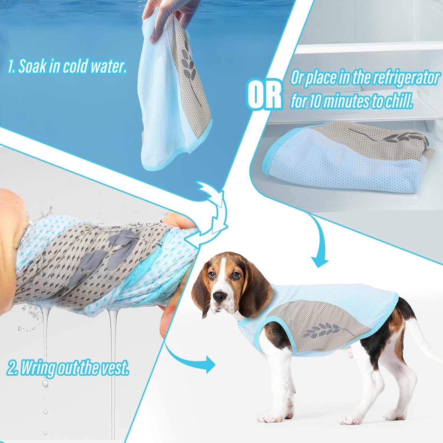 Viiotu 2 Pack Dog Cooling Vest, Lightweight Breathable Ice-Cooling T-Shirts with Reflective Strip for Small Dog Cat