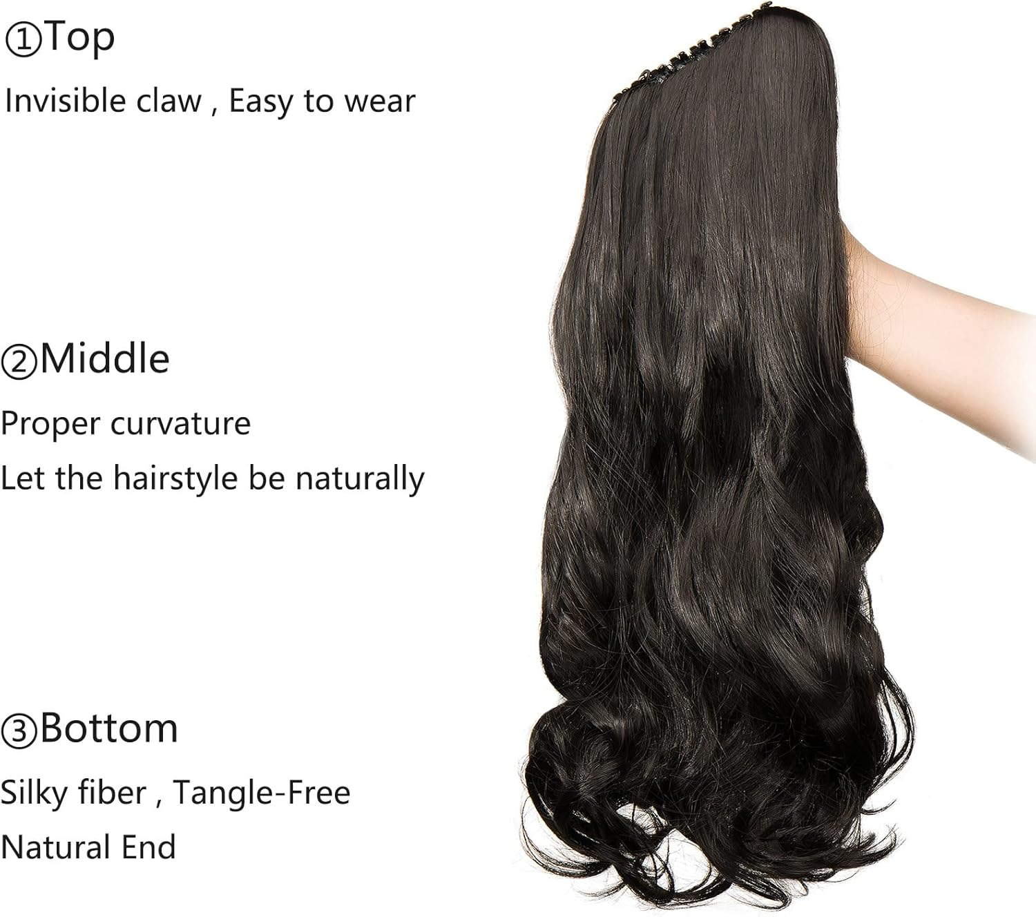 Cybelleza Clip-In Ponytail Extensions Braid Hairpiece Claw Ponytail Hair Extensions like Real Hair Wavy Curly Synthetic Hair Long Hair Heat Resistant Dark Brown image number 3