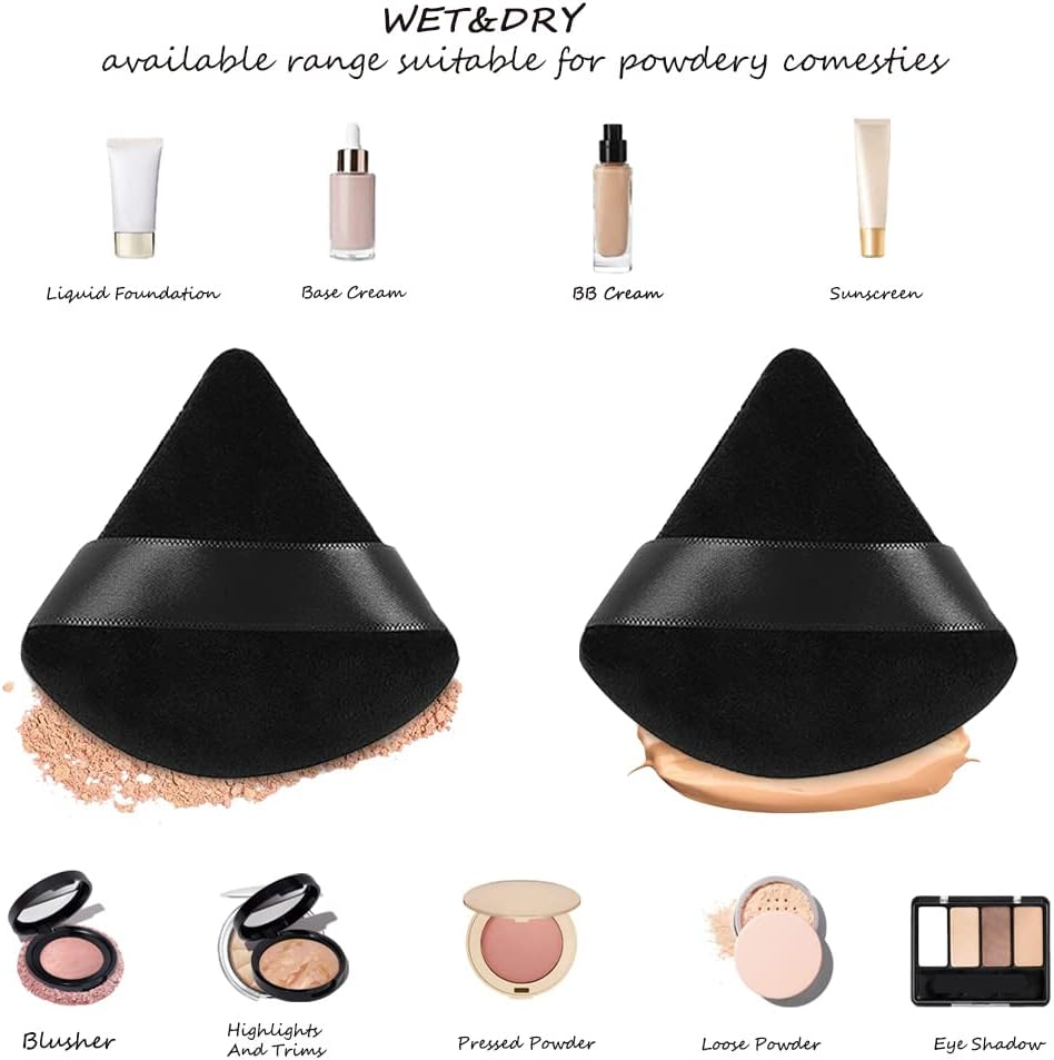 6Pcs Soft Makeup Powder Puff - Triangle Velour Puffs for Setting Loose and Body Powder, Mineral Cosmetic Foundation Blender Sponge, Beauty Makeup Tools (Black) image number 4