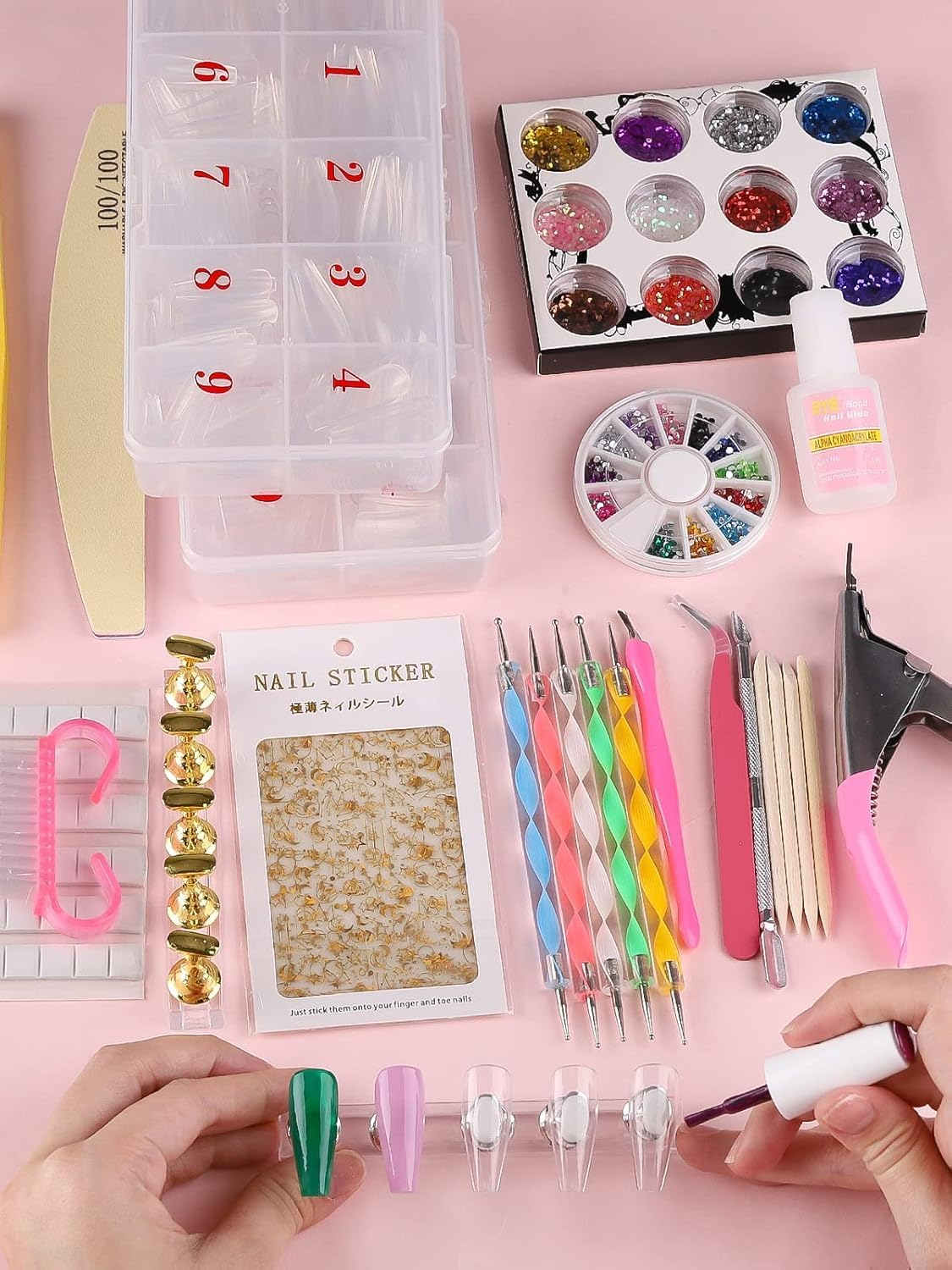 Kalolary Clear Coffin Nail Tips Kit, Long Coffin Square Nails Full Cover, 1000Pcs Clear Fake Nail Ballerina False Nails Press on Nails for Nail Practice Nail Art DIY image number 6