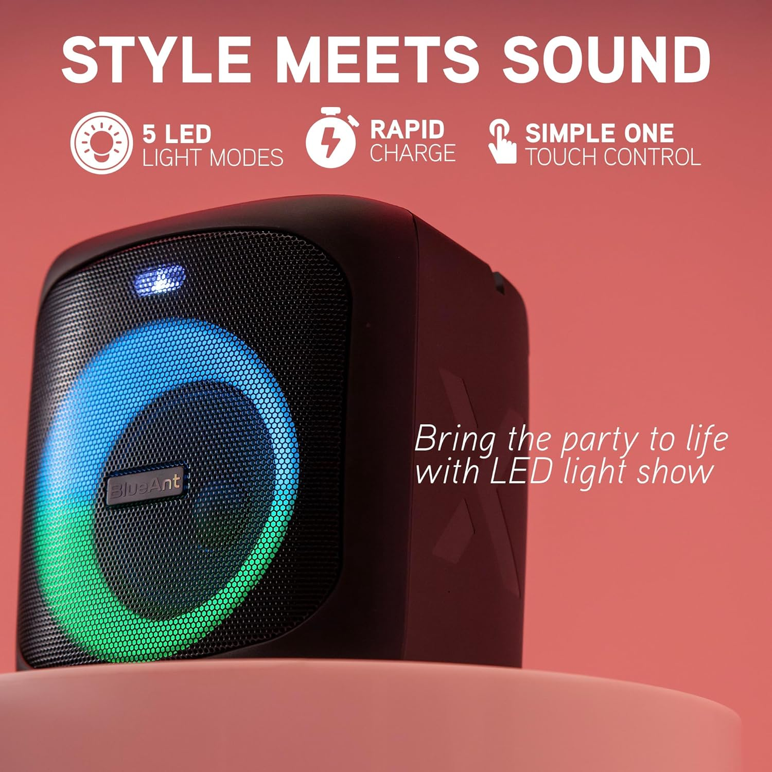 Blueant X4 Portable Bluetooth&reg; Party Speaker, Bass Boost, 50W Peak Power, Microphone, 5 LED Lightshows, up To12Hrs Playtime, Deep Bass, Duo Mode Wireless Pairing, Splashproof, Black image number 4