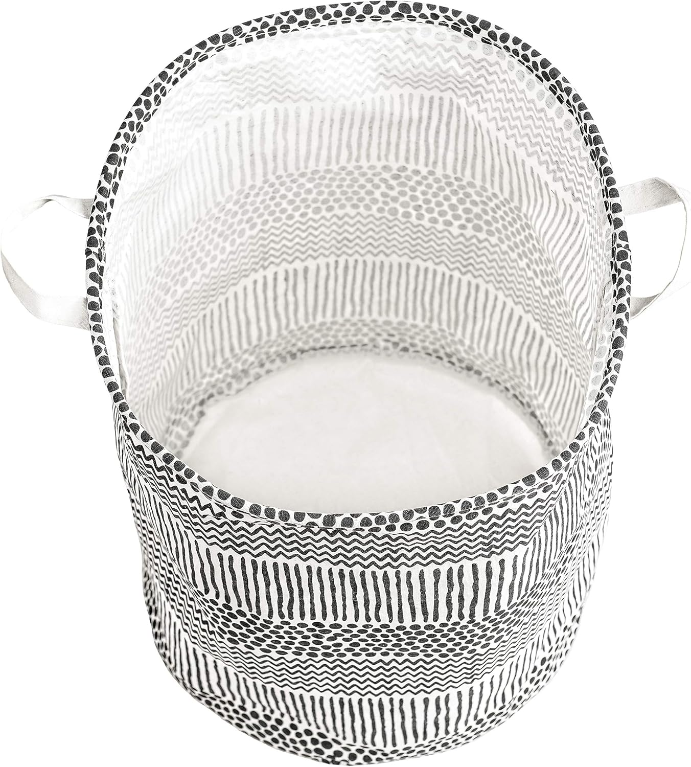 Black & White Laundry Hamper | round Storage Basket | Premium Cotton Collapsible Bin | Waterproof & Multifunctional for Clothes, Toys, Towels, Babies & Pet Toys &ndash; Mika Creations image number 3