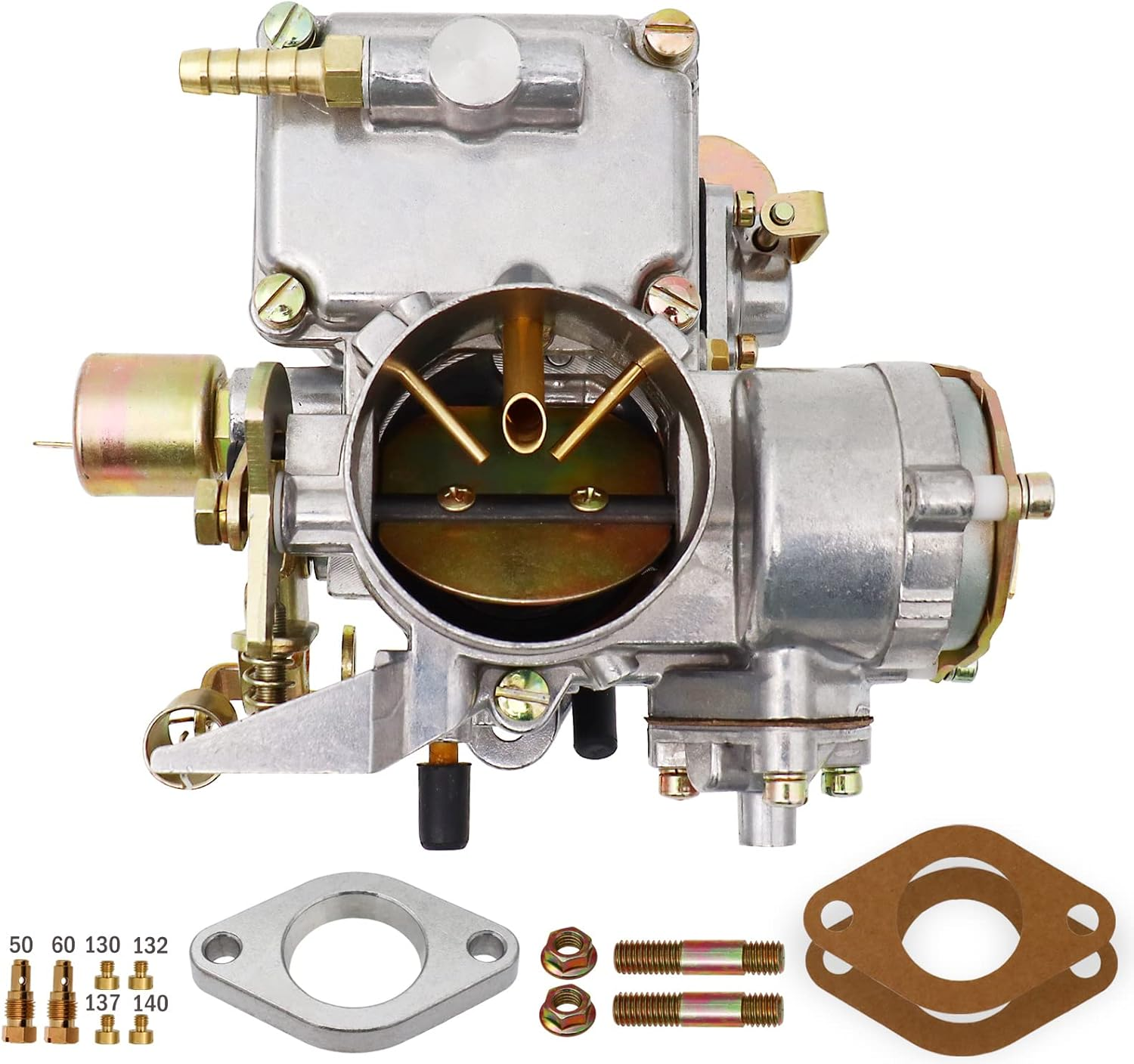 39 Pict 3 Carburetor for VW Beetles Super Beetles 1971-1979 Dual Port 1600Cc VW Carb for Volkswagen Bug Beetle Carburetor Squareback Transporter Automatic Choke, SOLEX 39MM 113129031K image number 6