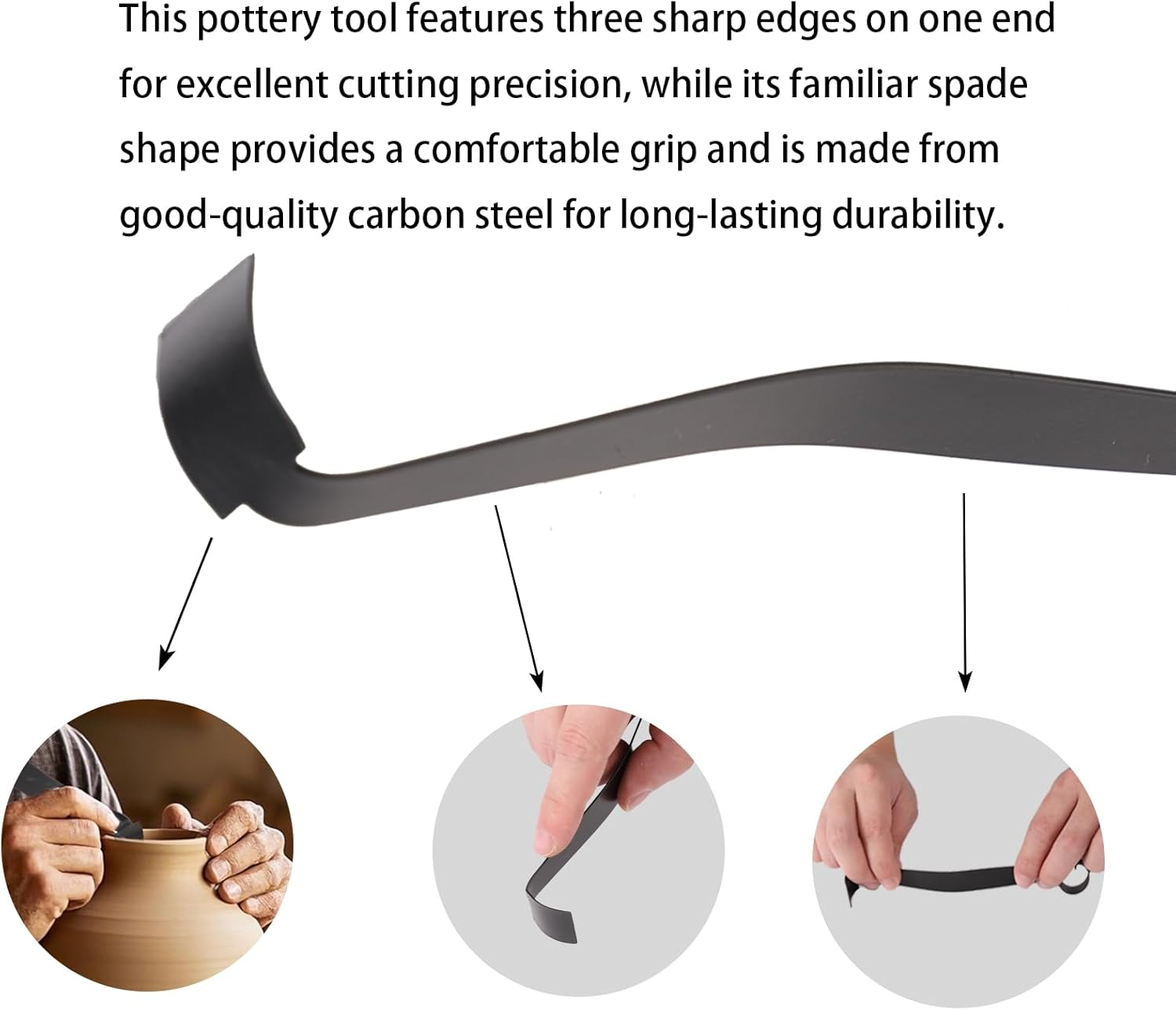 Lyreh Pottery Trimming Tool, Stainless Steel Ceramic Trimming Tool Double Ended Clay Trim for Pottery and Clay Artists (Black) image number 4