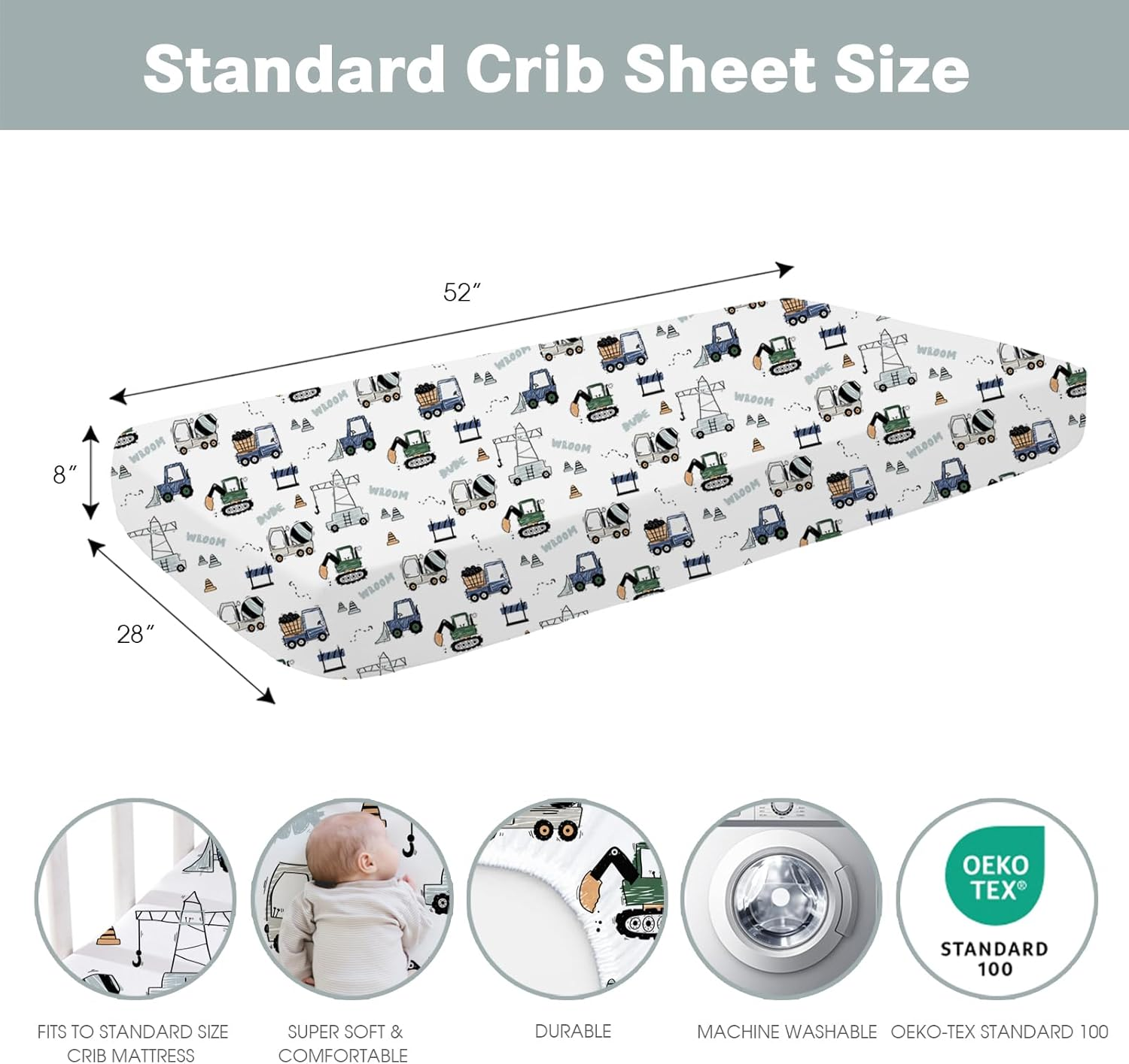 Little Grape Land Cot Sheets for Boys Girls, Baby Cot Sheets Fitted 2 Pack for Standard Cot and Toddler Bed Mattress,132X71 Cm Soft Microfiber Cot Mattress Cover with Cute Patterns(Navy Truck)