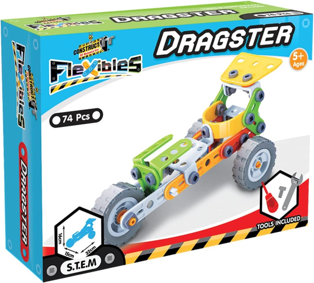 Construct IT Flexibles Dragster Building Set with Tools Included - 74 Pieces Toy Drag Race Car Construction Set - STEM Toys for 5+ Year Olds - Build Your Own Toy Drag Race Car image number 5