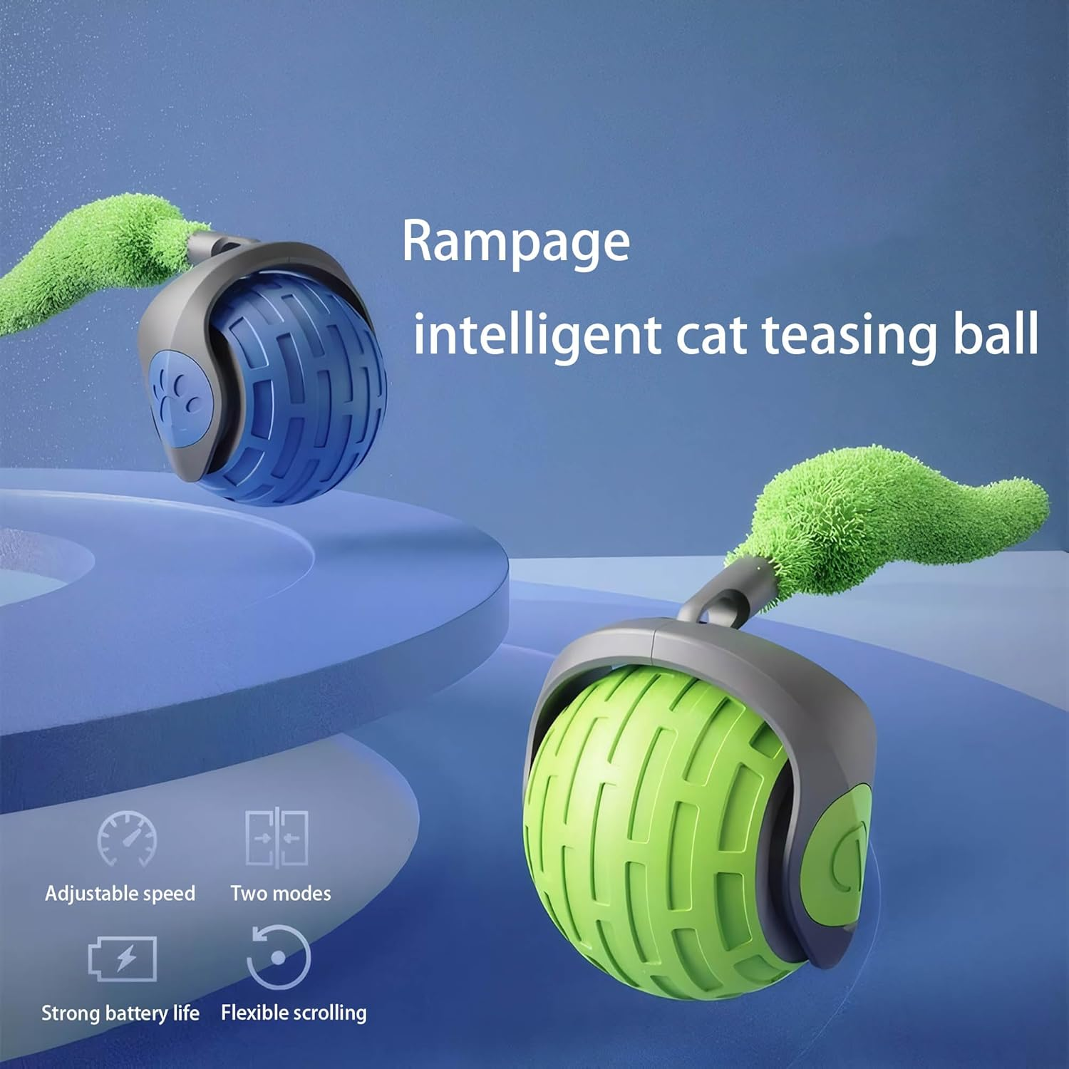 Speedy Tail 3.0 Rechargeable Intelligence Automatic Moving Pets Toy for Indoor Cat and Dog Interactive Rolling Ball (Green) image number 5