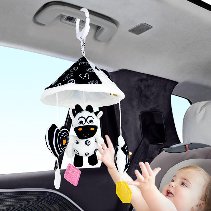 Hanging Baby Toys, Black and White High Contrast Animal Plush Toys with Rattles and Sequins, Stroller & Car Seat Mount, Unisex Children image number 2