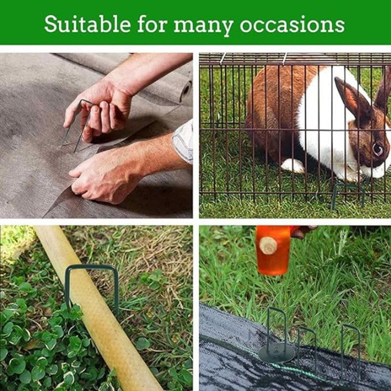 80PCS Garden Turf U Pins,Garden Pegs Pins Ground Stakes Staples Spikes U Shaped Lawn Spikes for Grass Weed Barrier Sod Fabric, Corrosion Resistant(Green) image number 3