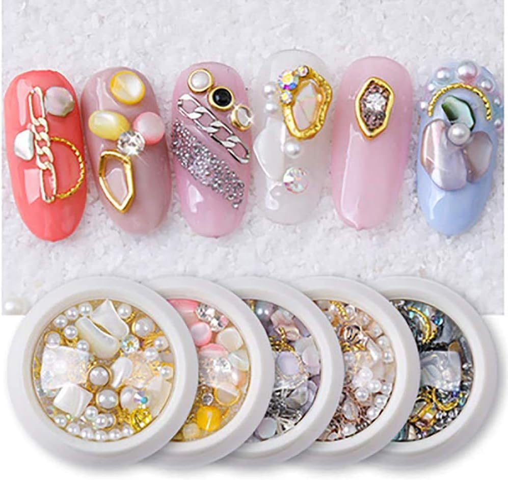 7 Boxes Nail Art Rhinestones Decoration Set Crystal Sand Shell Metal Jewelry Bead image number 4