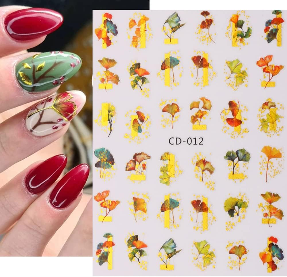 8 Sheets Nail Stickers Autumn Leaves Nail Stickers Self-Adhesive Gold Leaves Nail Tattoos Nail Design DIY Thanksgiving Nail Decoration for Women Girls image number 5
