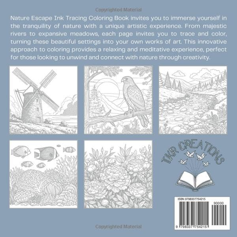 Nature Escape Ink Tracing Coloring Book: Draw the Lines & Color the Picture! a Fun, Creative, and Relaxing Activity for Teens and Adults. image number 1