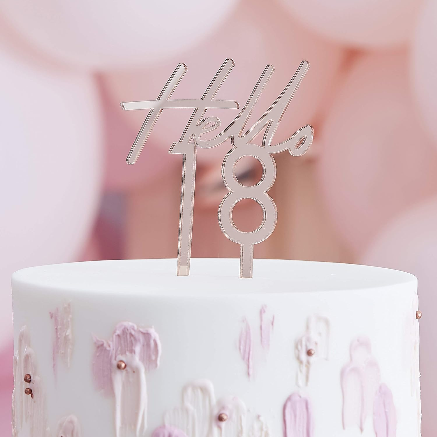 Ginger Ray Hello 18 Birthday Cake Topper, Rose Gold