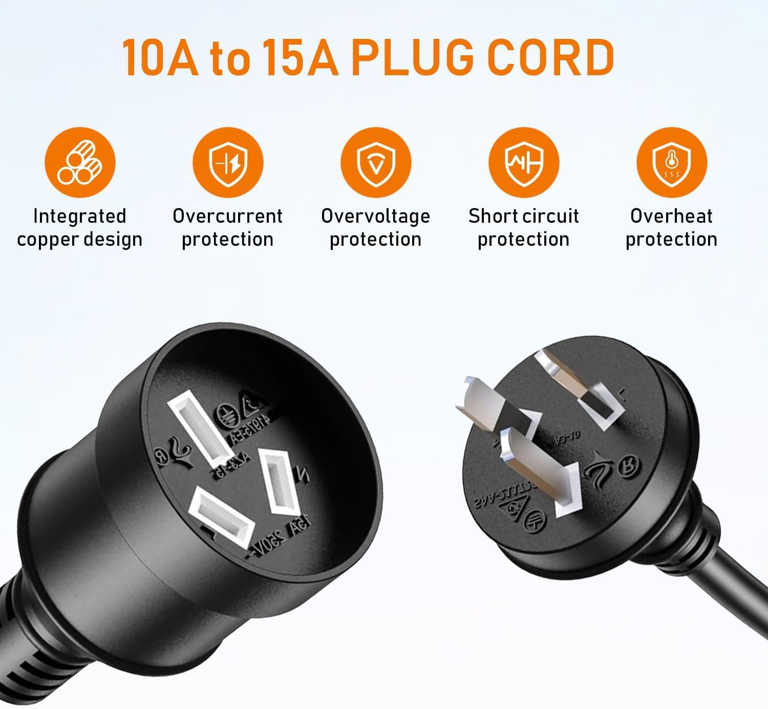 10A Plug to 15A Power Adapter Cord, SAA Approve Heavy Duty 20Cm Length, EV Charging Extension Cable, Portable for Electric Vehicles, RV, Camper, Caravan, Van, Trailer (Black) image number 3