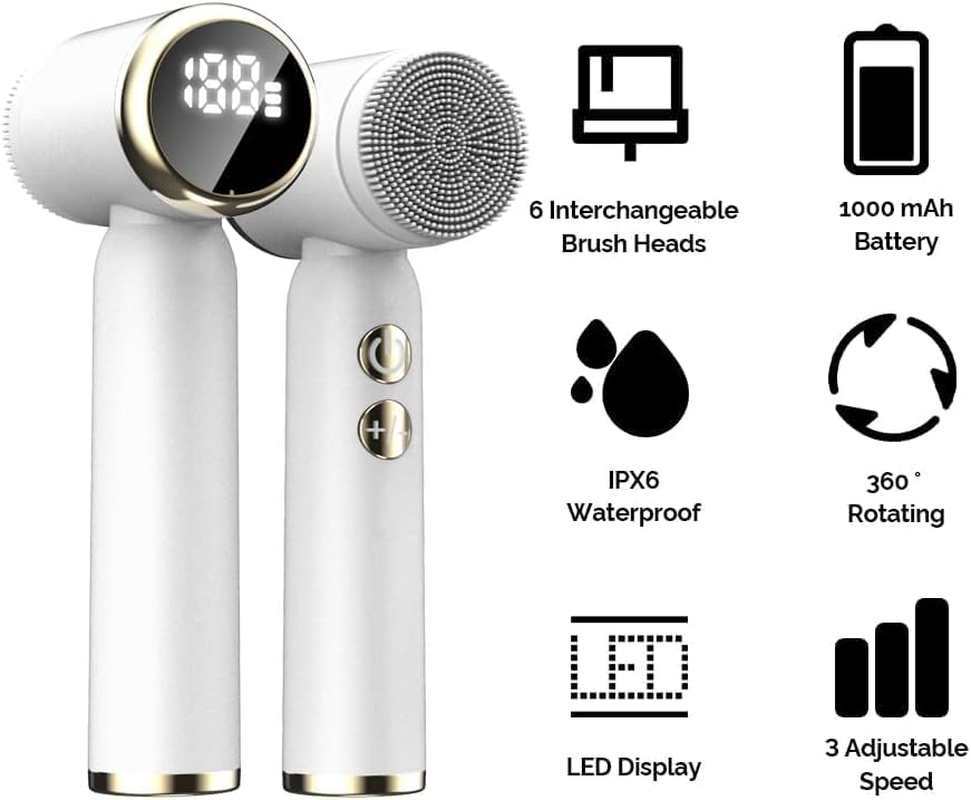 OBEST Facial Cleansing Brush with LED Screen,Rechargeable Face Scrubber,Waterproof Rotating Cleanser for Exfoliating, Massaging and Deep Cleansing 3-Speed Setting with 6 Brush Heads image number 2