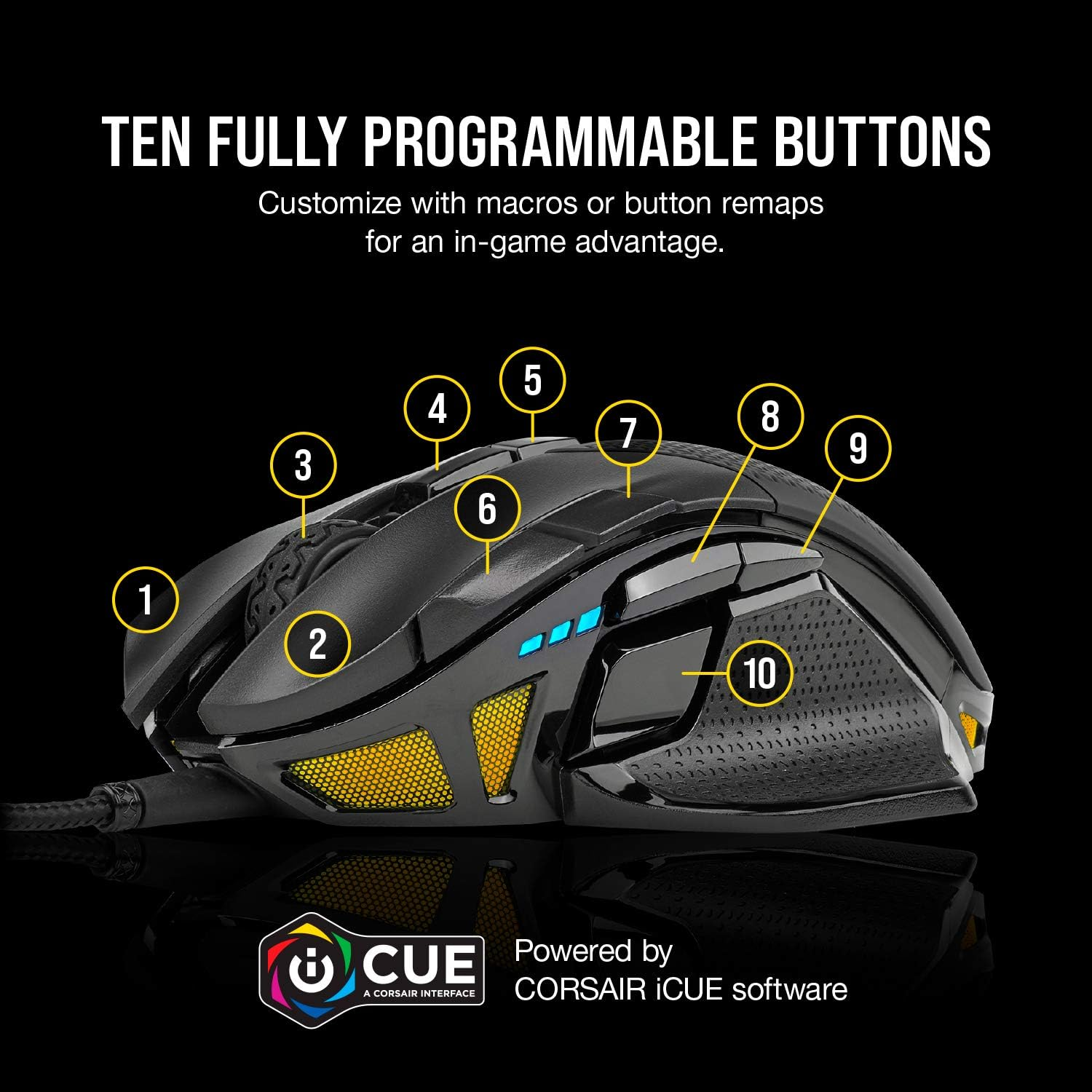 Corsair Nightsword RGB - Comfort Performance Tunable FPS/MOBA Optical Ergonomic Gaming Mouse with Backlit RGB LED, 18000 DPI, Black image number 4