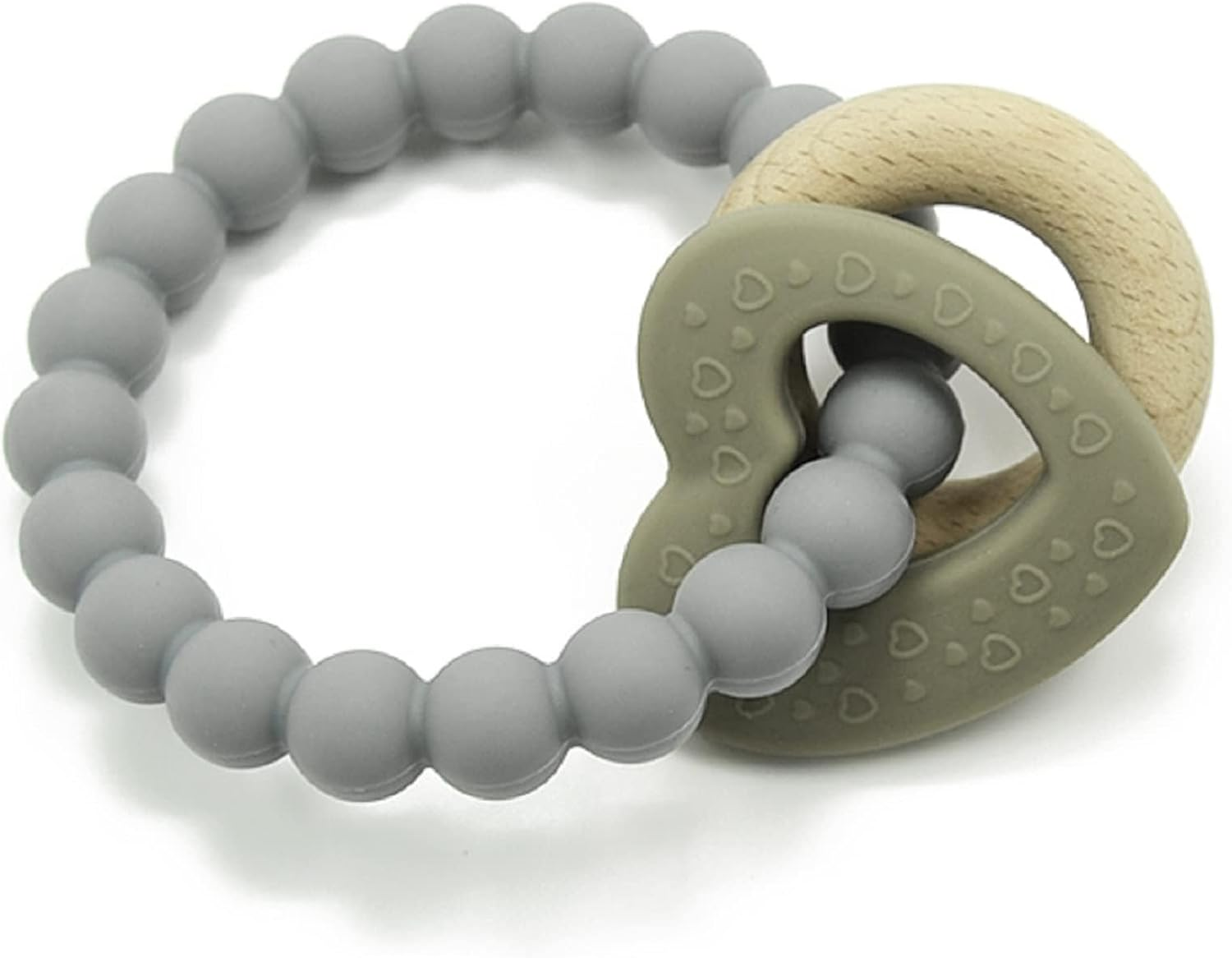 Playette Silicone & Wood Heart Teether - Grey