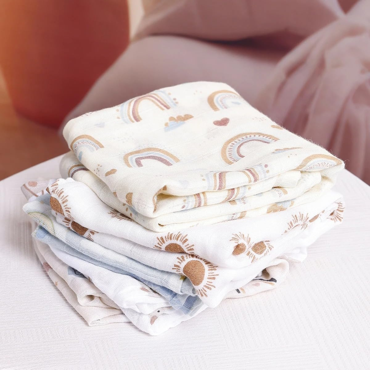 Hemasa 60X60Cm Muslin Square Towels Set for Baby-5Pcs Soft Bamboo Cotton Gauze Wipes for Face and Bath Newborn Bibs (Color 7) - Color 3 image number 5