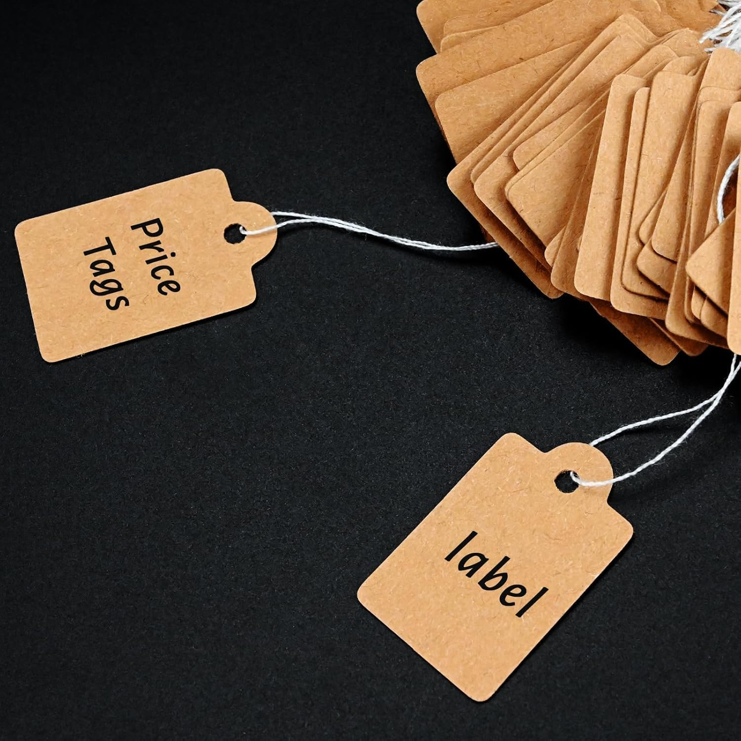 Price Tags with String, WADY 300 Pieces Kraft Paper Tie on Labels, Brown Marking Writable Tags Display Label, Tags with String Jewellery Strung Price Tags for Display Clothes Jewelry Gift (25X15Mm) image number 2